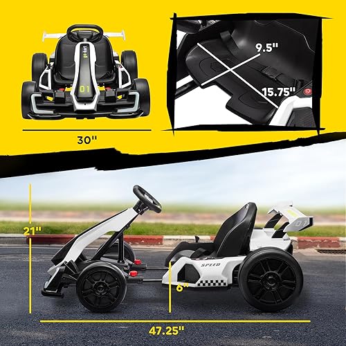 Miniatura 7 de Aosom Go Kart eléctrico de 24 V 7.5 MPH con asiento ajustable, juguete a la deriva alimentado por batería al aire libre con arranque lento, botón de