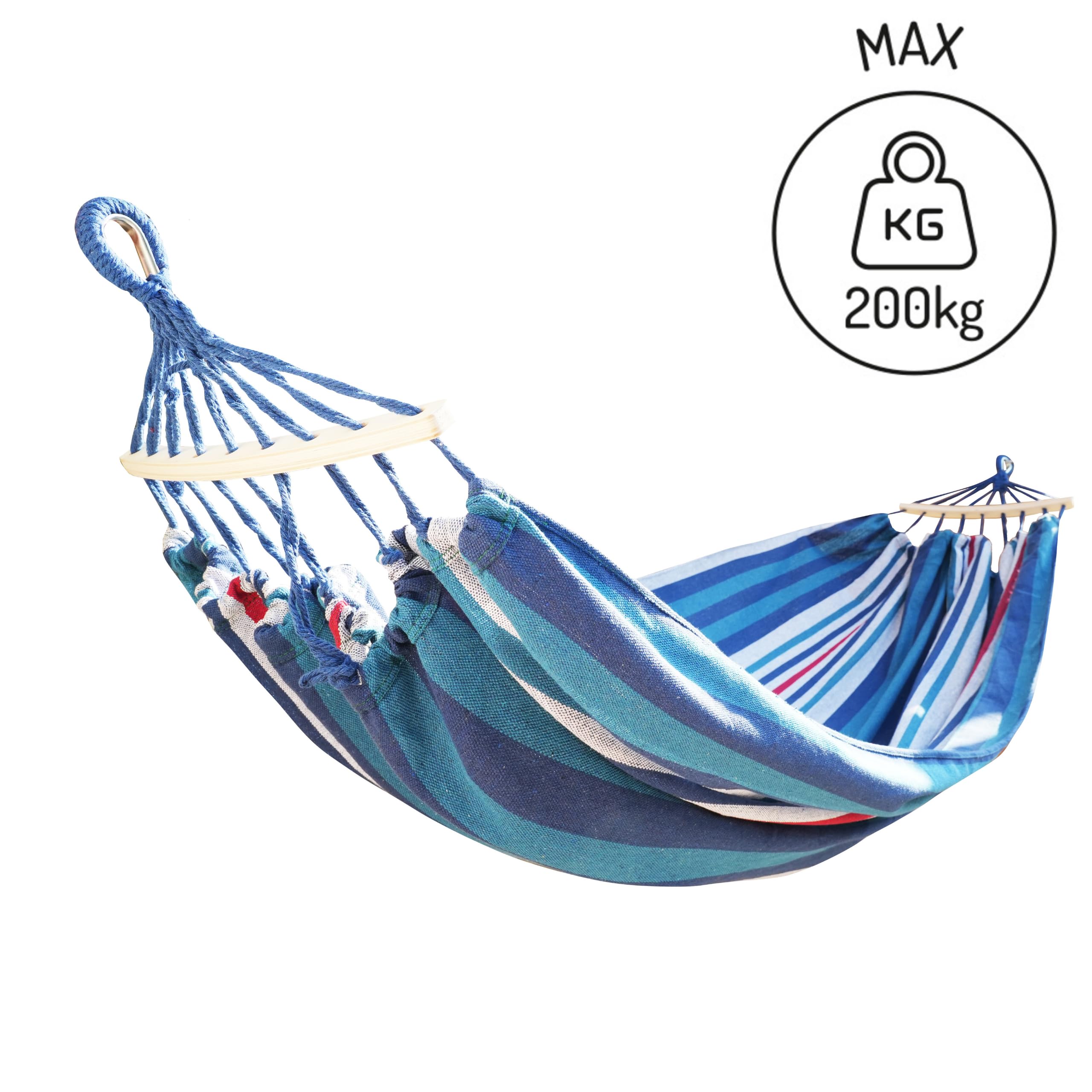 ADLER EUROPE Amaca 2 posti, amaca per esterni in cotone 200x150 cm, portata massima 200 kg, tessuto per amaca resistente e antiabrasione con una densità di 300 g/m², corde robuste.