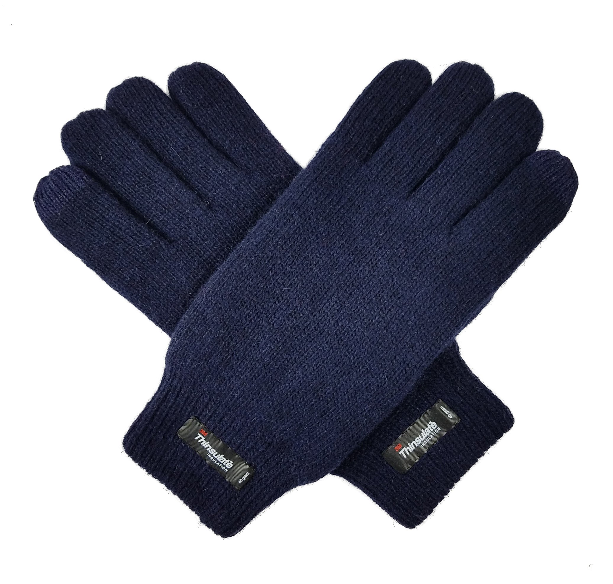 BRUCERIVER Men Pure Wool Knit Gloves with Thinsulate Lining and Elastic Rib Cuff Size S/M (Navy Touchscreen)