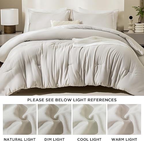 Miniatura 6 de Litanika Juego de edredón de lino de algodón gris tamaño Queen, juego de ropa de cama transpirable de 3 piezas, color caqui, suave para todas las