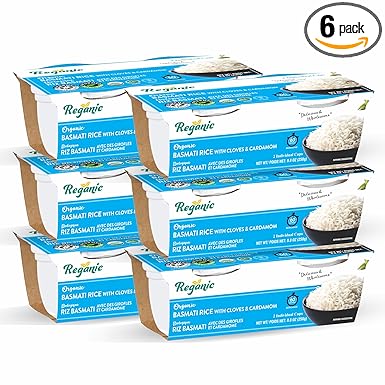 Reganic Organic Basmati Rice, Cloves & Cardamom Infused, Microwaveable, Ready in 60 Seconds, Pack of 6, Halal & Kosher Certified