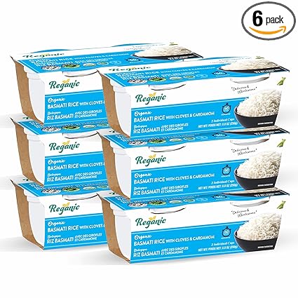 Reganic Organic Basmati Rice, Cloves & Cardamom Infused, Microwaveable, Ready in 60 Seconds, Pack of 6, Halal & Kosher Certified