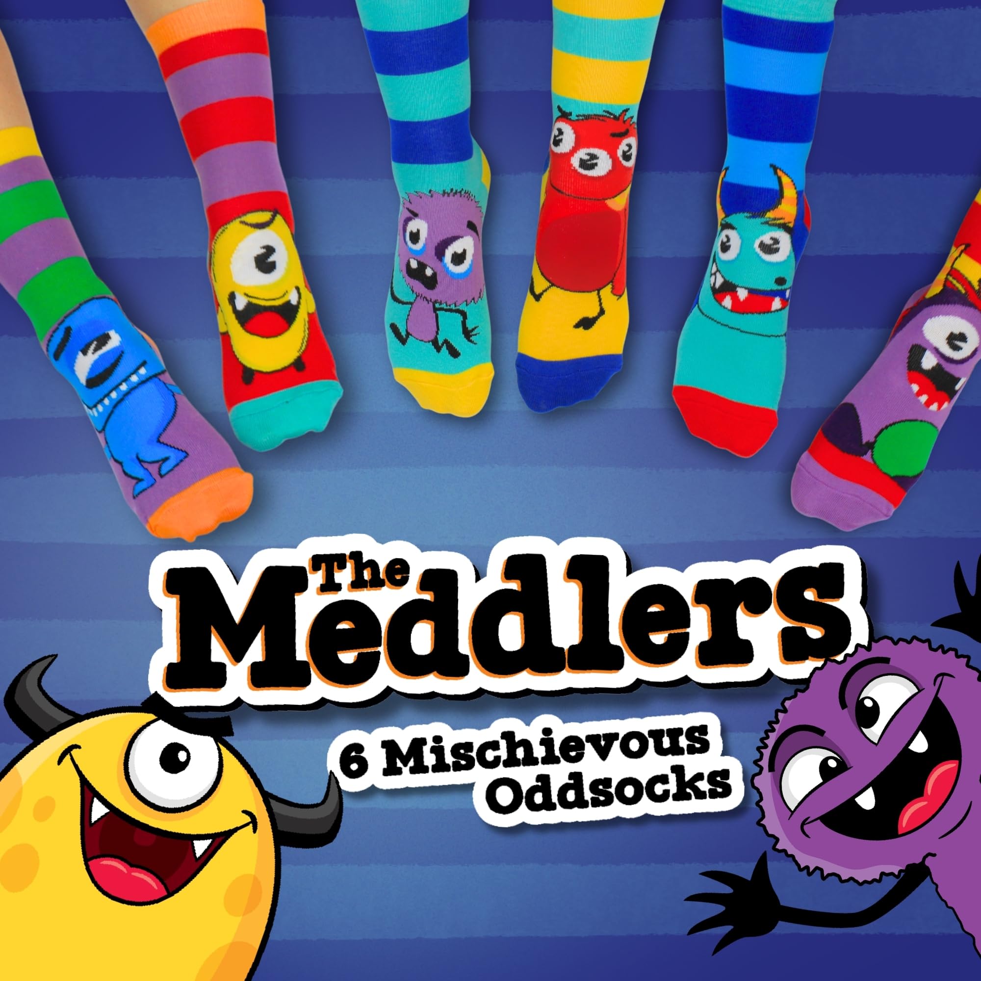 United Oddsocks The Meddlers Box 6 Oddsocks For Boys UK 12-5.5 EUR 30.5-38.5 US 13.5-8