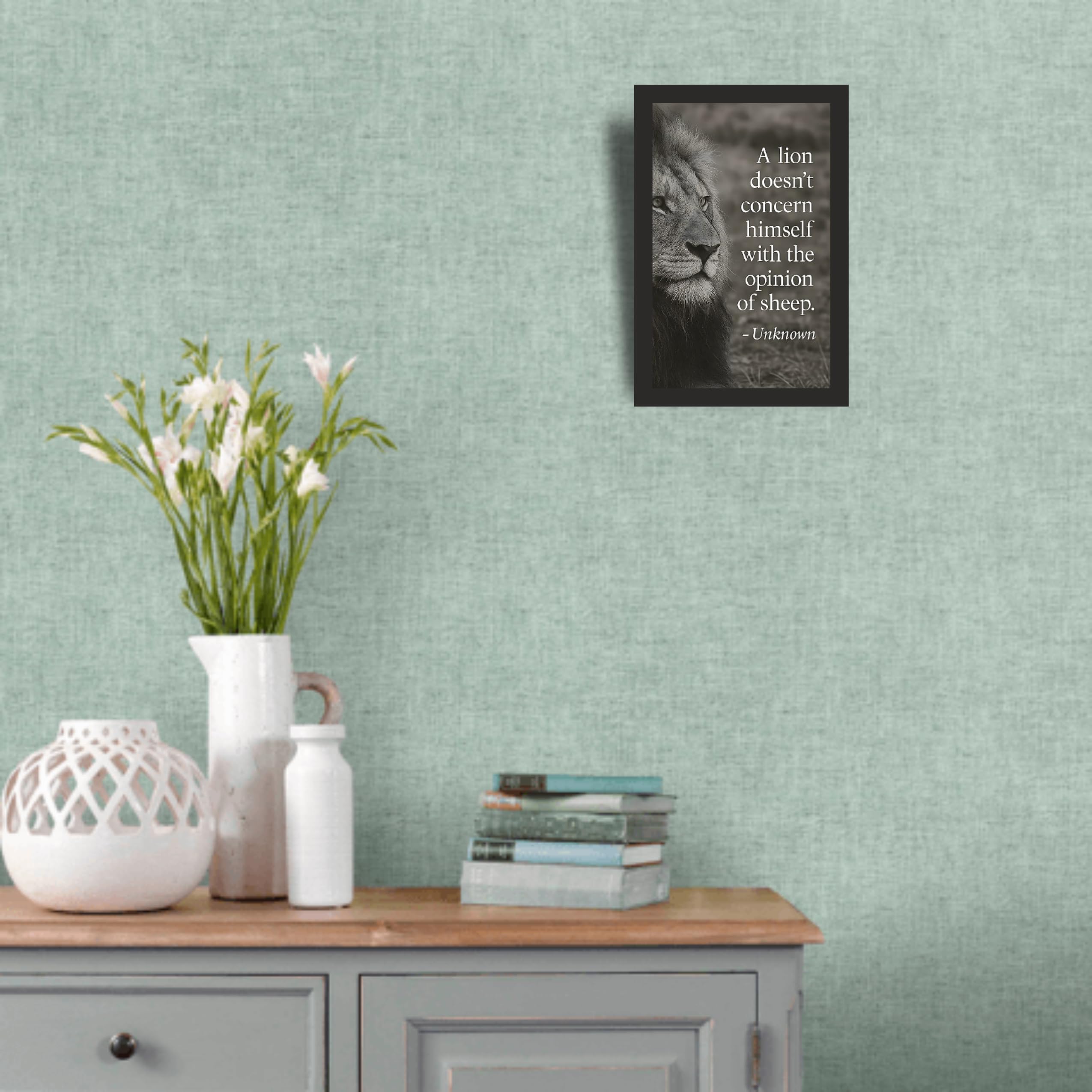 Lion Opinion of Sheep Quote Wall Art Photo Frame A4 Black