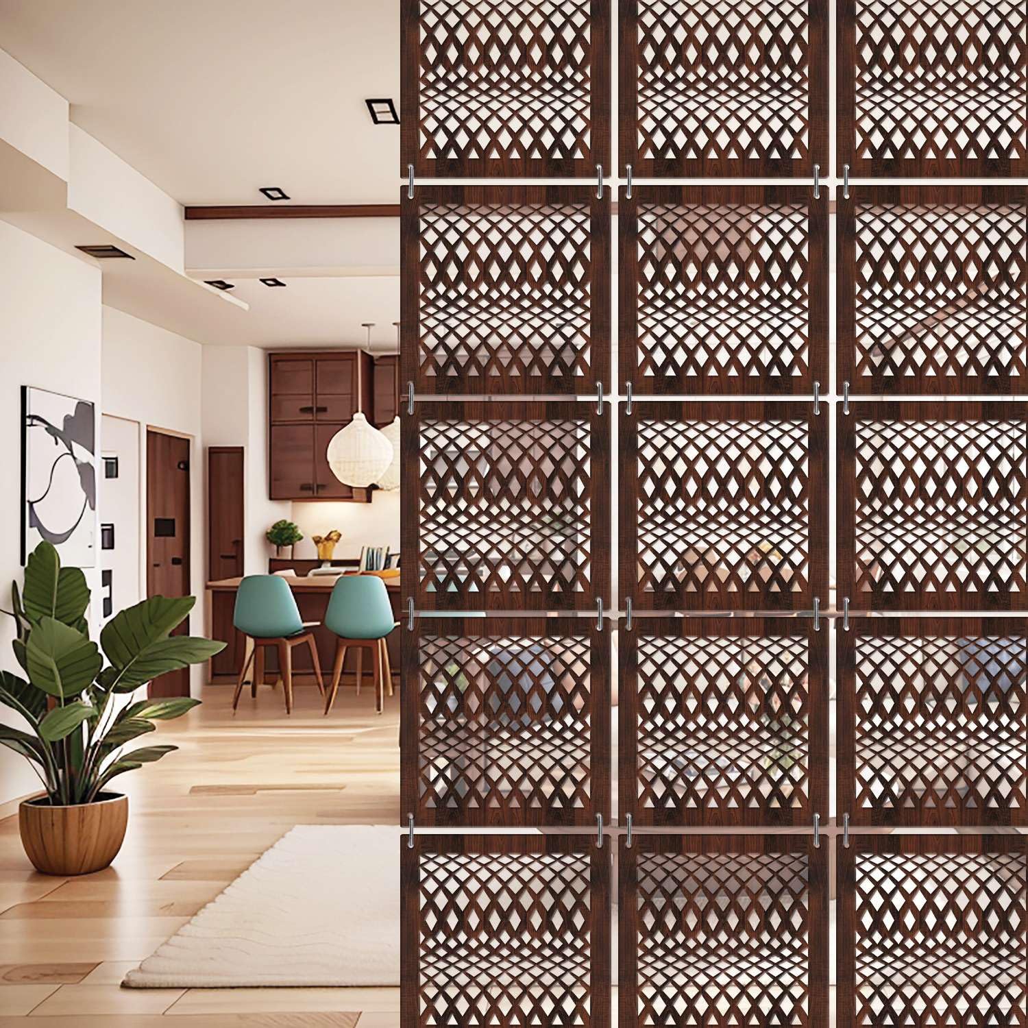 RANDOM 12-Piece Hanging Room Divider with Hooks Modern Decorative Partition Panels for Bedroom Living Room Dining and Pooja Ghar (RSD-4139)-image-35