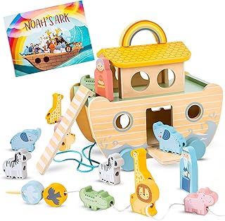 Wooden Noah’s Ark Toy - Baptism Gifts for Baby Girl, Boys & Kids | Fun Colorful Christening & Baptismal Gifts for Boys & Girls | Christian & Catholic Baby Gifts | Noahs Ark Toys for Toddlers from 2