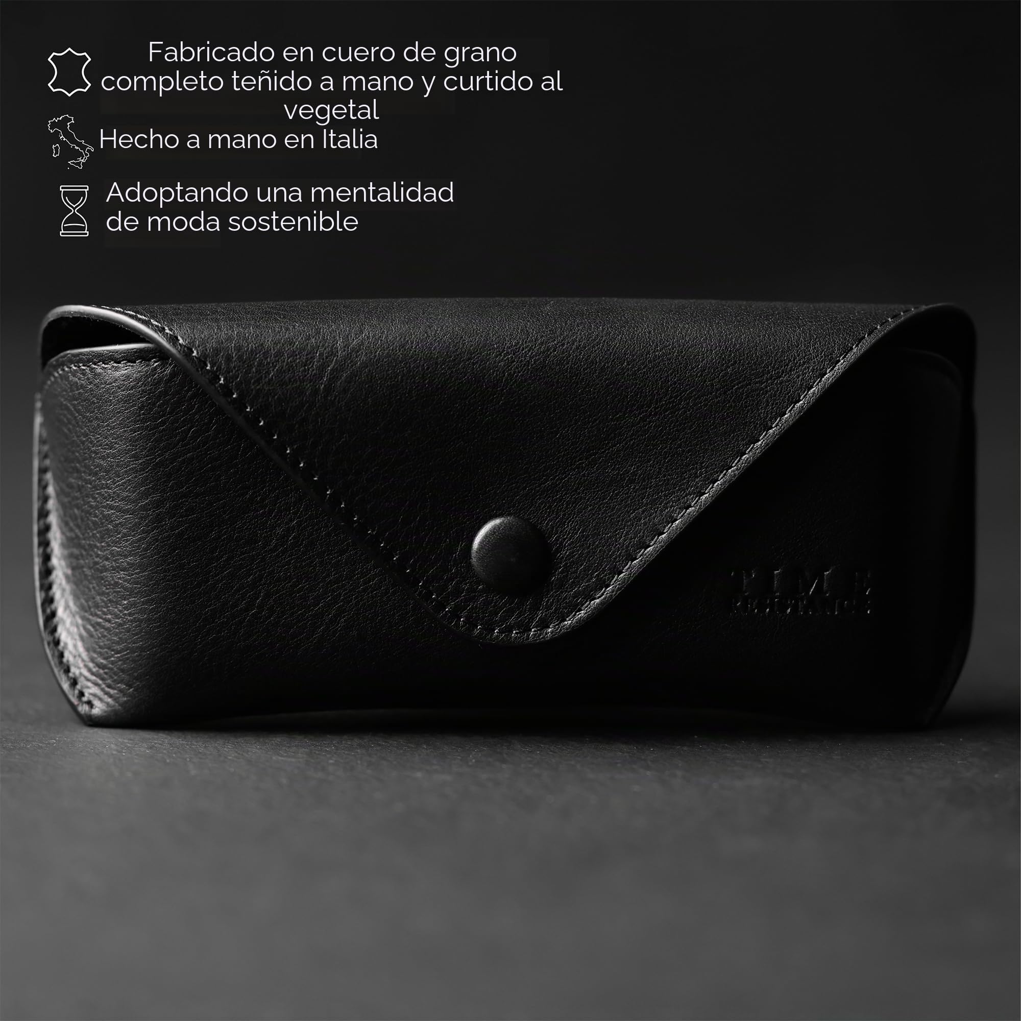 Time Resistance Estuche para Gafas de Cuero – Funda Rígida de Cuero para Gafas – Estuche para Gafas de Sol Hecho a Mano en Italia