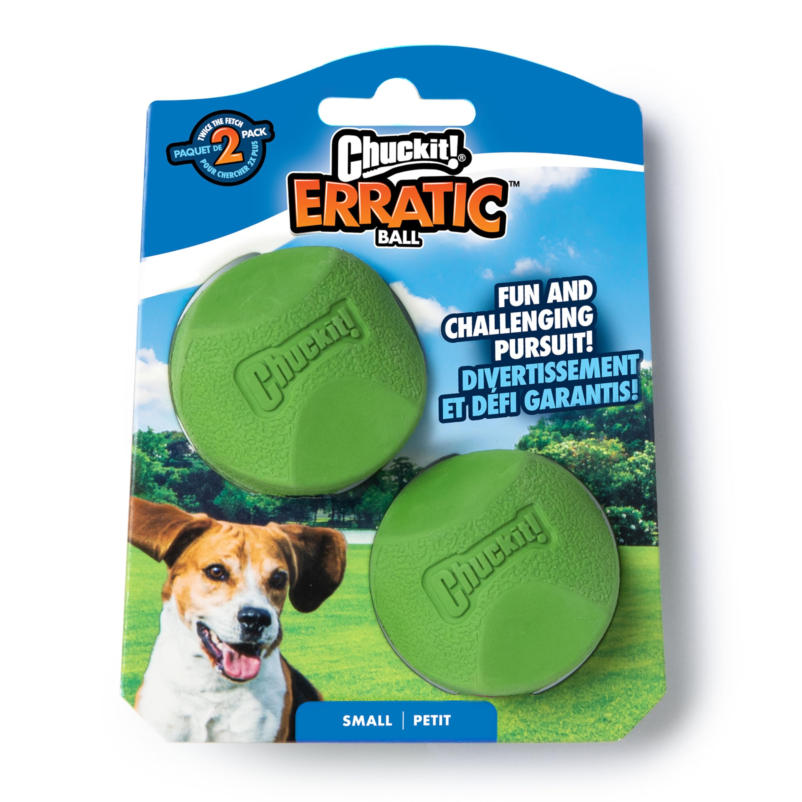 Chuckit! Erratic Dog Ball Interactive Toy For Dogs, Unpredictable Bounces, Small 2" For Small Breeds and Puppies, Pack of 2