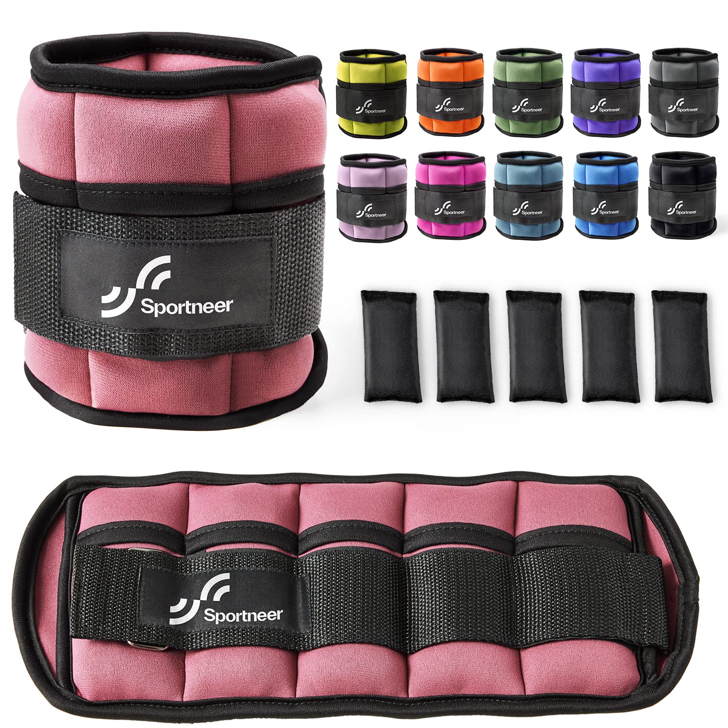 Sportneer Adjustable Ankle Weights 1 Pair 2 4 6 8 10 Lbs Leg Weight Straps for Women Men, Weighted Ankle Weights Set for Gym,Fitness, Workout,Walking, Jogging,1-5 lbs Each Pack, 2 Pack 2-10 lbs (Peach Pink)