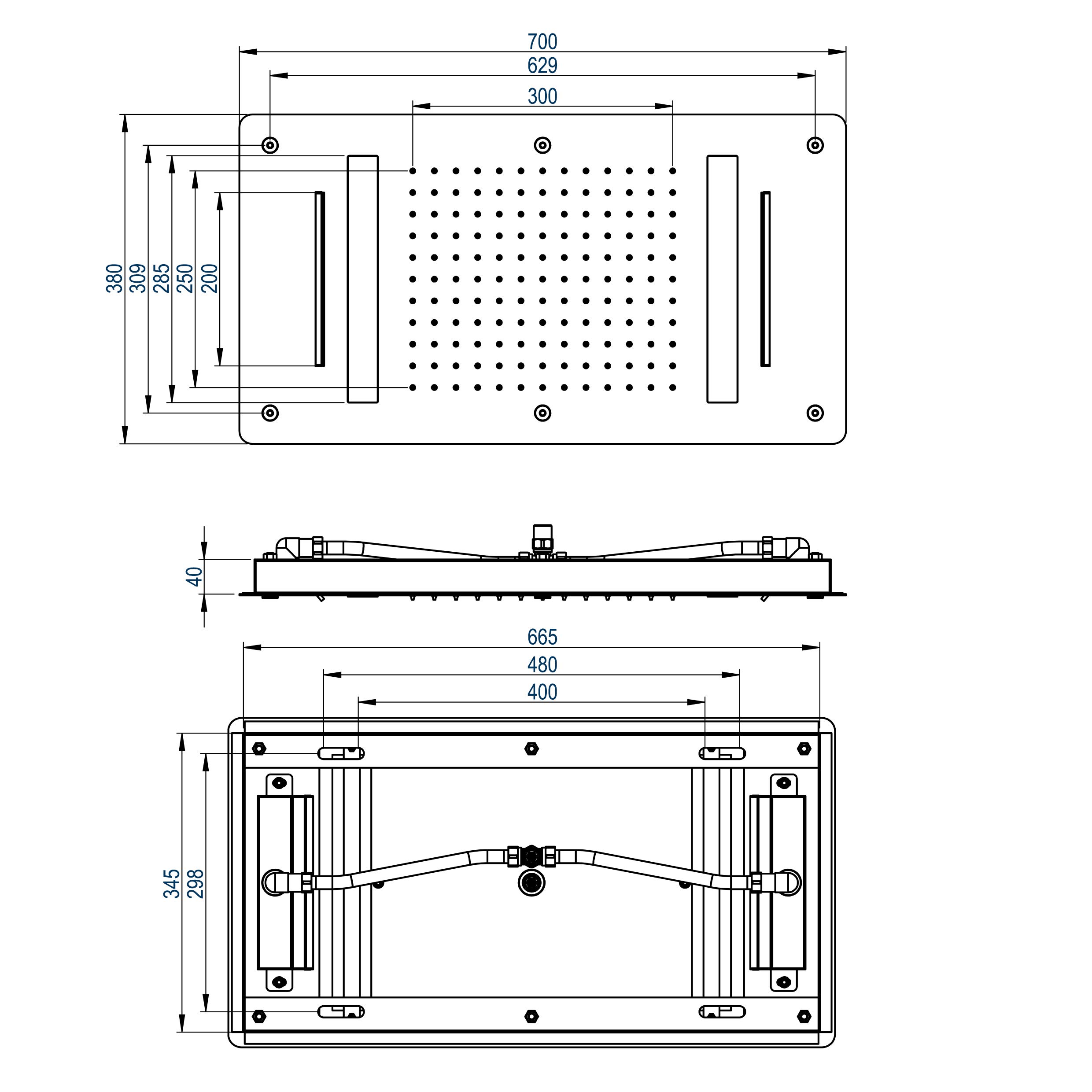 Soffione doccia con effetto-pioggia e cascata, installazione a soffitto- DPG 5017, 70 x 38cm
