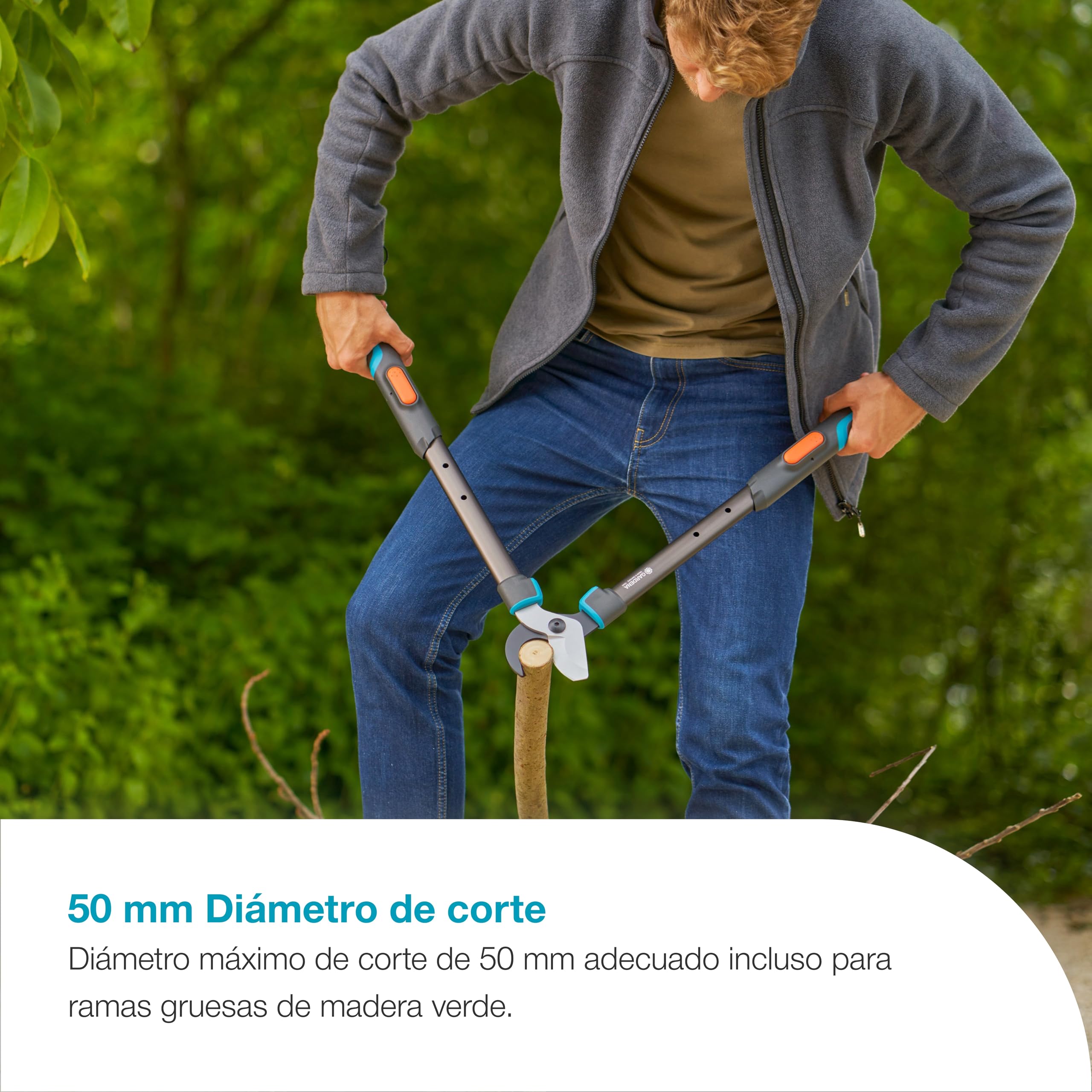 Gardena TeleCut Pro S Tijeras de podar: tijeras de podar telescópicas para madera fresca de hasta 50 mm, extensibles hasta 670 mm, cuchillas con afilado de precisión (12040-88)