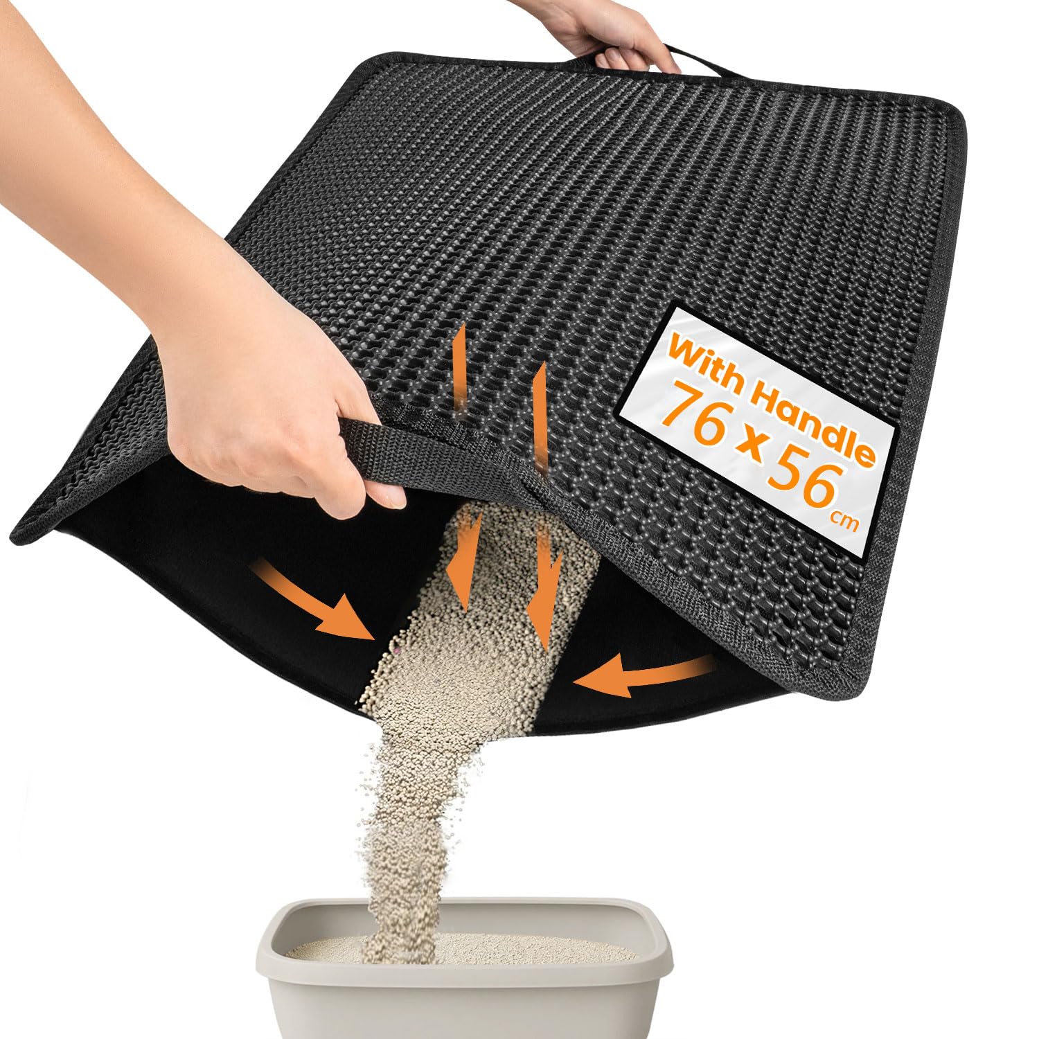 Conlun Alfombrilla para Arenero, 76x56 cm Upgrade con Capa Trasera Super Impermeable, Alfombrilla de Caja de Arena, Antideslizante, Duradera, Suave para las Patas, Alfombrilla de Atrapamiento Negra