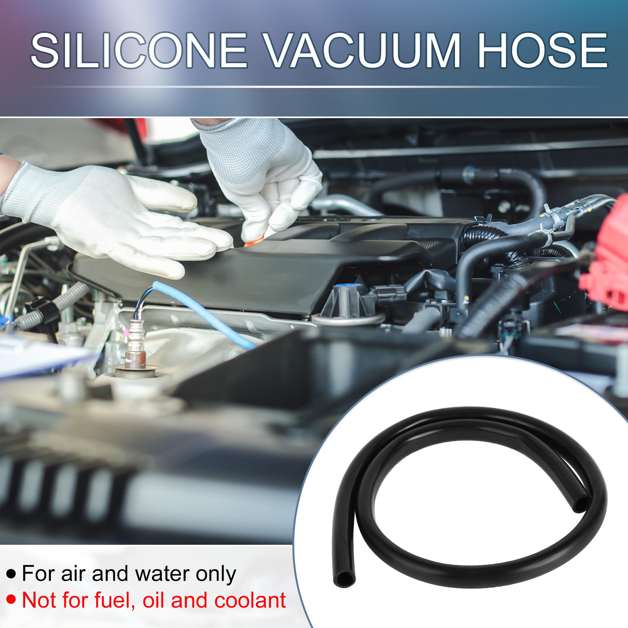 A ABSOPRO Tubo in Silicone per Aspirazione ad Alta Temperatura 3.3FT 9/16" 14mm ID 2.5mm Spessore Linea di Aspirazione per Automobili in Silicone Nero 1 pezzo