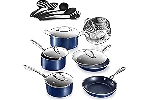 Granite Stone Blue Cookware Sets Nonstick with Granite Stone Blue Granite Coated...