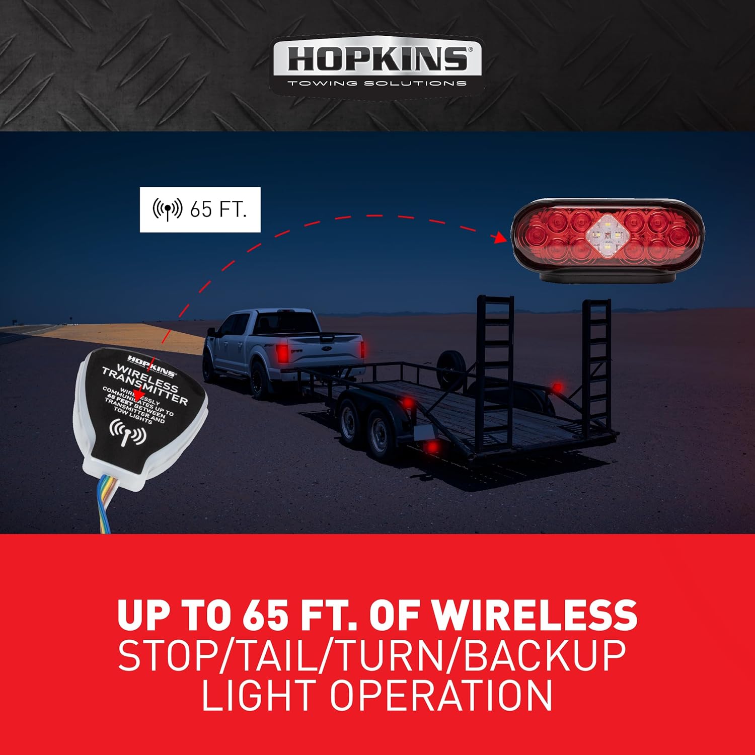 Hopkins C6305 LED Wireless Mag Towing Light with Backup, 65 ft. Wireless Light Operation, Kit of 2 Wireless LED Lights