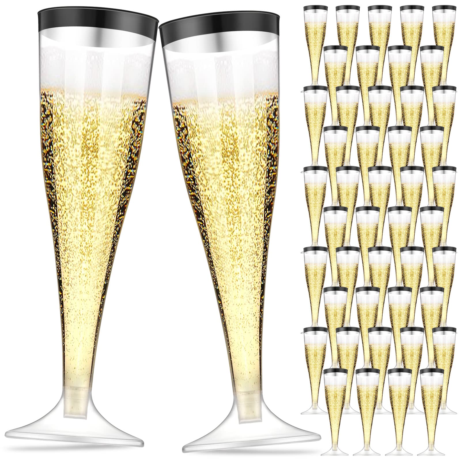 Zubebe 100 Pcs Plastic Champagne Flutes 4.5oz Plastic Classic Champagne Clear for Parties Plastic Cups Wedding Party Toasting Cocktail Cups Bulk Home Toasting Drinking Party (Black)