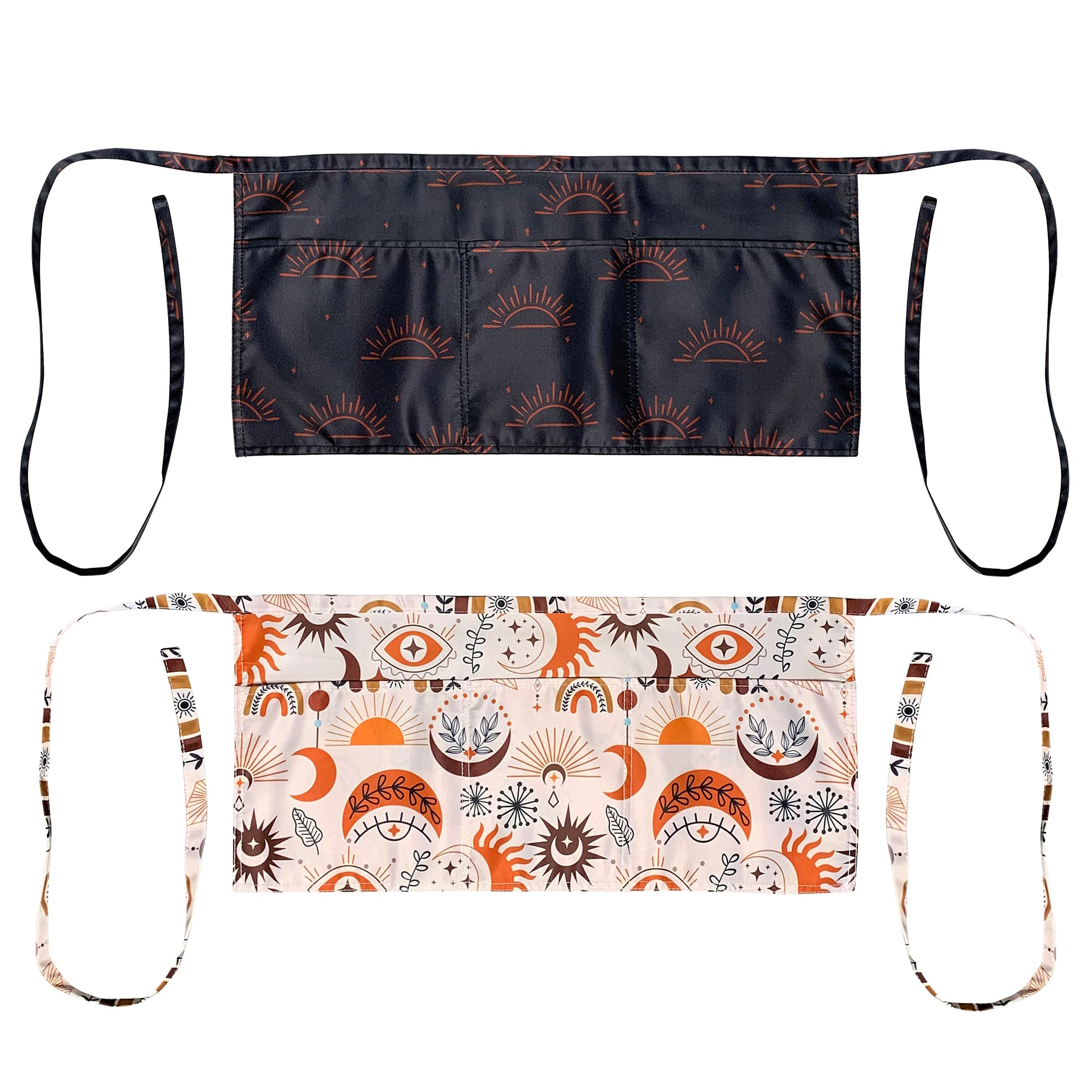 Plum Hill BoHo Cute Server Apron Set - Waitress Server Aprons - 3 Pockets; Half Apron for Bartender, Restaurant, Coffee Shop, Teachers - Rainbows, Suns and Moons