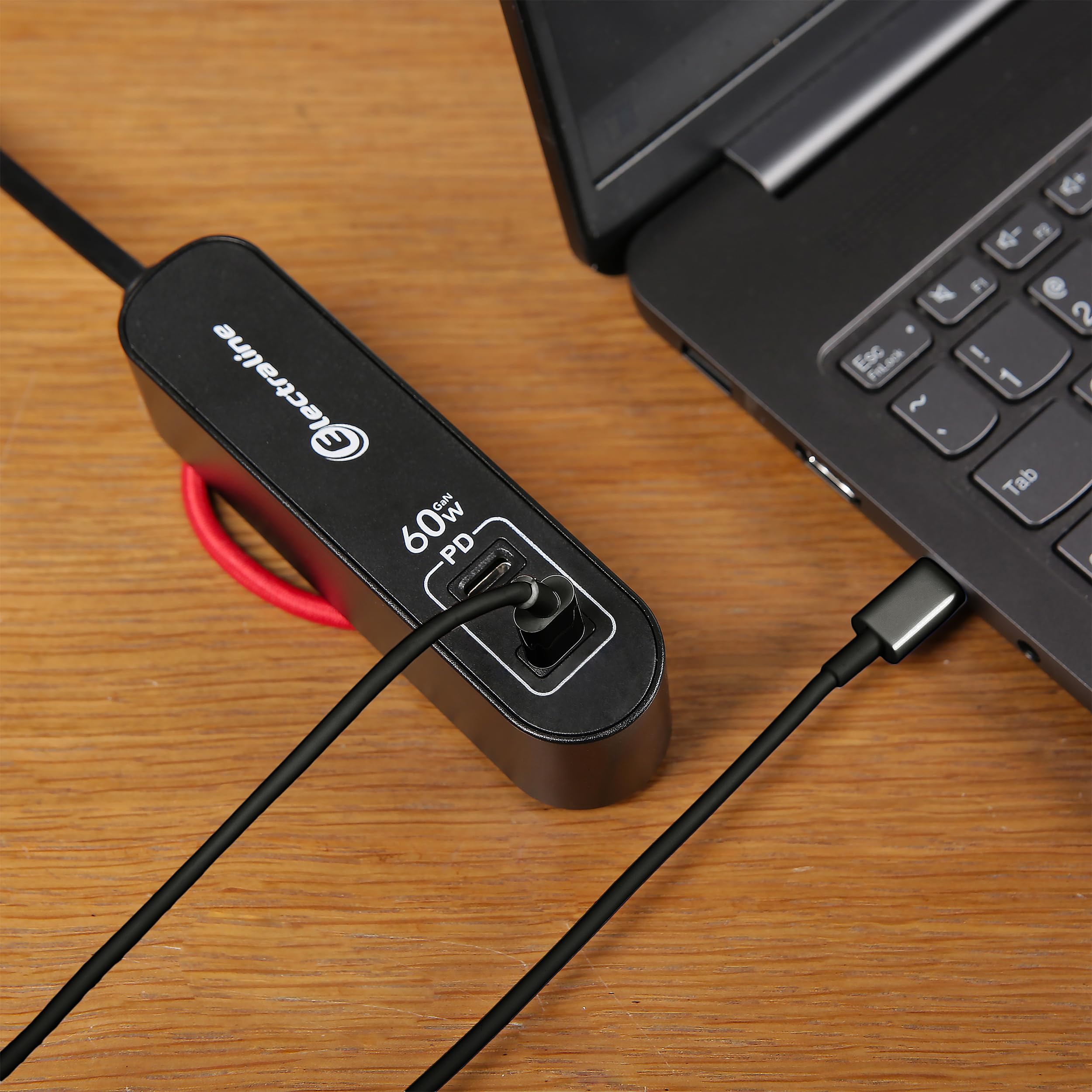 Electraline 62655 Przenośna ładowarka Power Delivery GaN z 2 protokołami USB typu C PPS do ładowania wszystkich urządzeń (w tym komputerów), przedłużacz 1,5 m, wtyczka europejska, 60 W PD