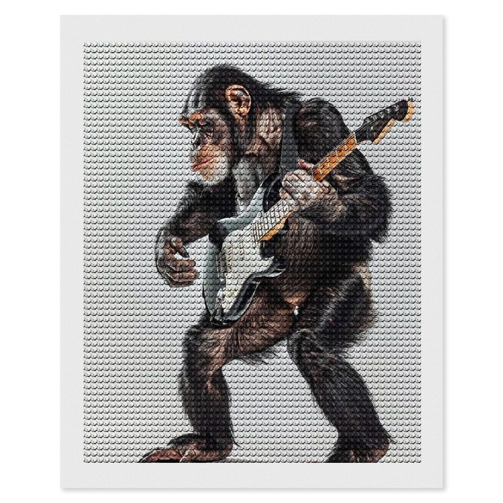 Junmoney Chimpanzee Guitar Full Drill Diamond Painting Kit 16"x20", for Teens, Adhesive Canvas, Bedroom Decor, Holiday Gift Idea