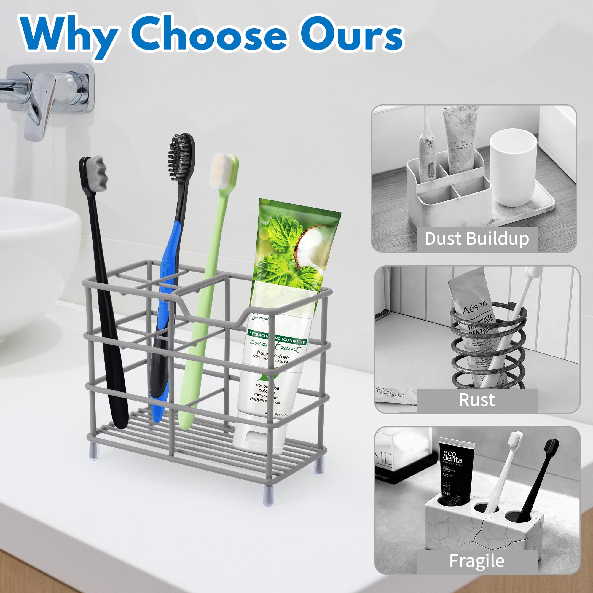 Stainless Steel Toothbrush Holder - Bathroom Organizer -2