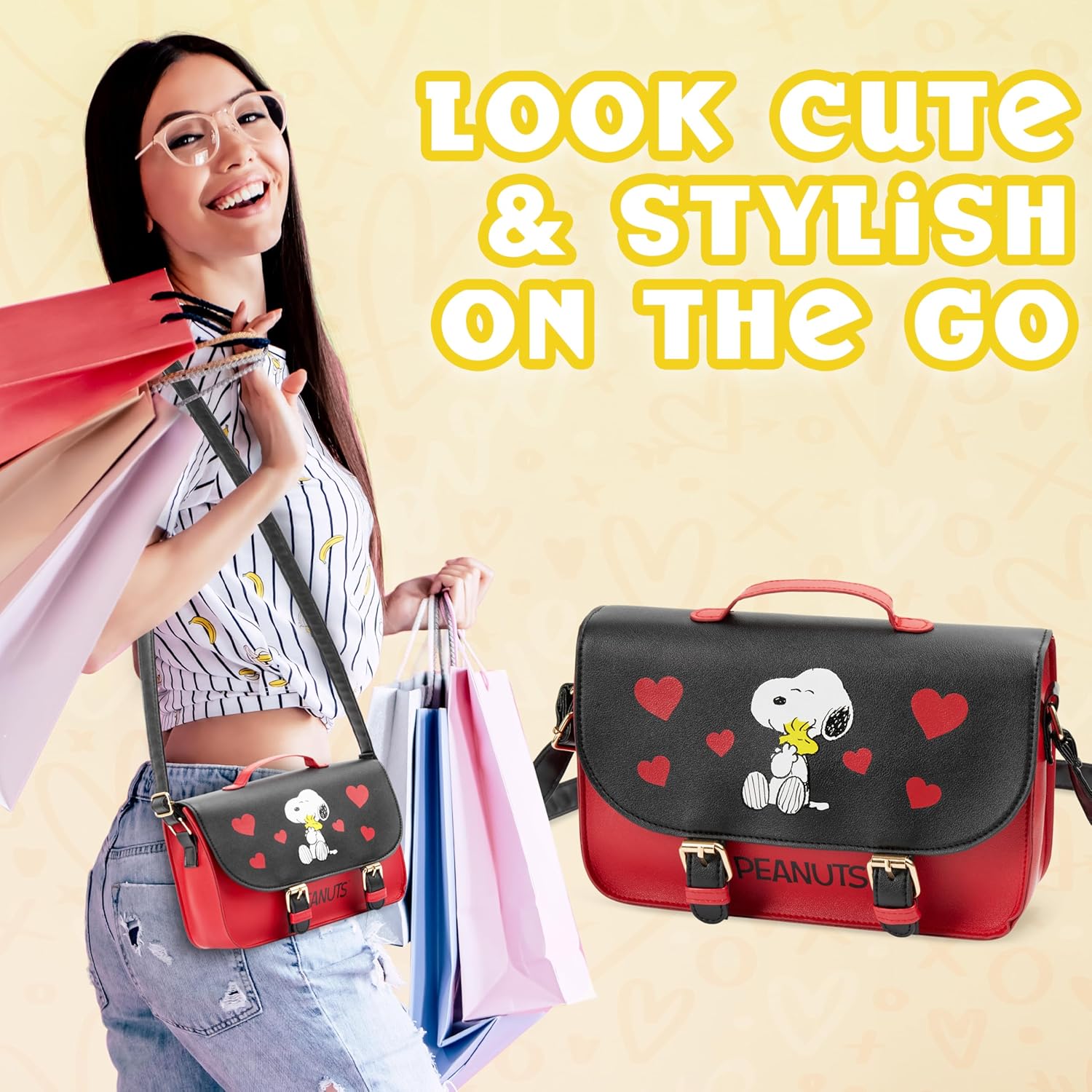 Peanuts Snoopy Crossbody Bag Girls Purse for Kids Teens Women Fashion Shoulder Bag (Red/Black, 9.84x6.89x2.77inch) - Image 5