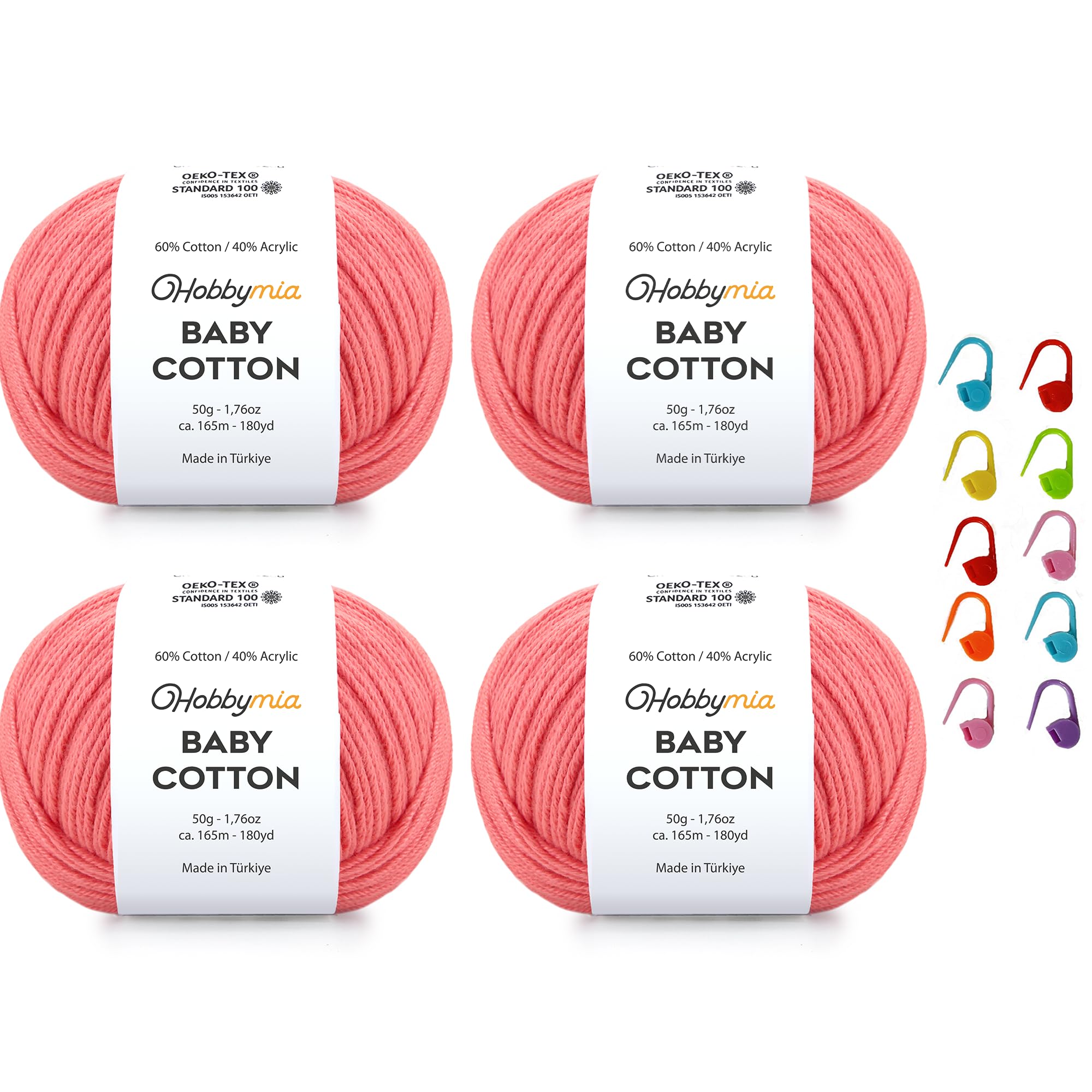 Baby Cotton Blend Yarn – Soft Sport Weight Yarn for Crochet & Amigurumi - 50g/180yds - 60% Cotton 40% Acrylic - Ideal for Baby & Knitting Proj.(Neon Green, 1 Ball) — view 92