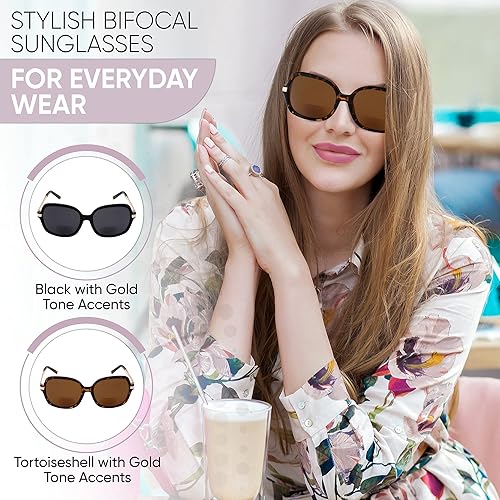 Miniatura 7 de Yogo Vision Gafas de sol bifocales de lectura para mujer, clásicas, cuadradas, UV400, protección solar, lentes de lectura para exteriores +3.5