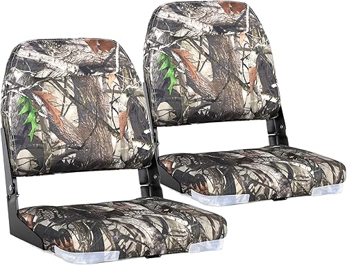 SUNDGORA Un par de nuevos asientos plegables de barco con respaldo bajo, tornillos de acero inoxidable incluidos, camuflaje (2 asientos)