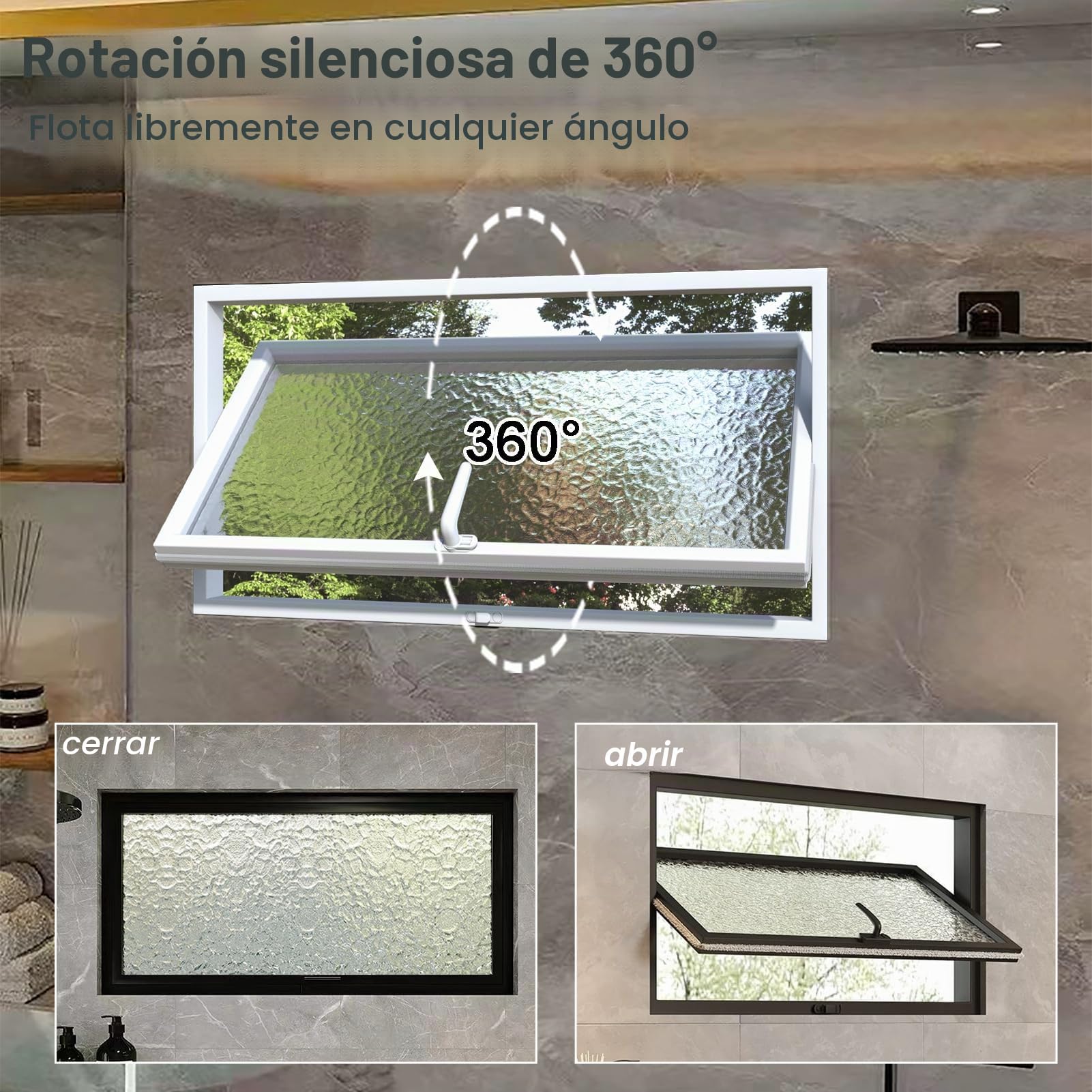 Ventana rectangular de metal, ventana giratoria 360° con cristal de seguridad y asas, ventana de ventilación empotrable para reemplazar el baño, cocina, salón, sótano (WHITE-A80 × 40)