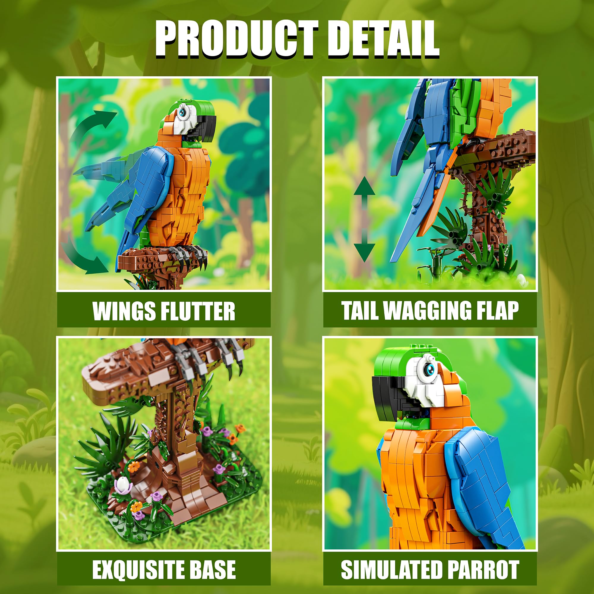 TYCOLE Perroquet Ara Jeu de Construction pour Enfants et Adultes, 1138 Pièces Blocs Créatif pour Oiseau, Cadeau pour Filles et Garçons 8 Ans et Plus