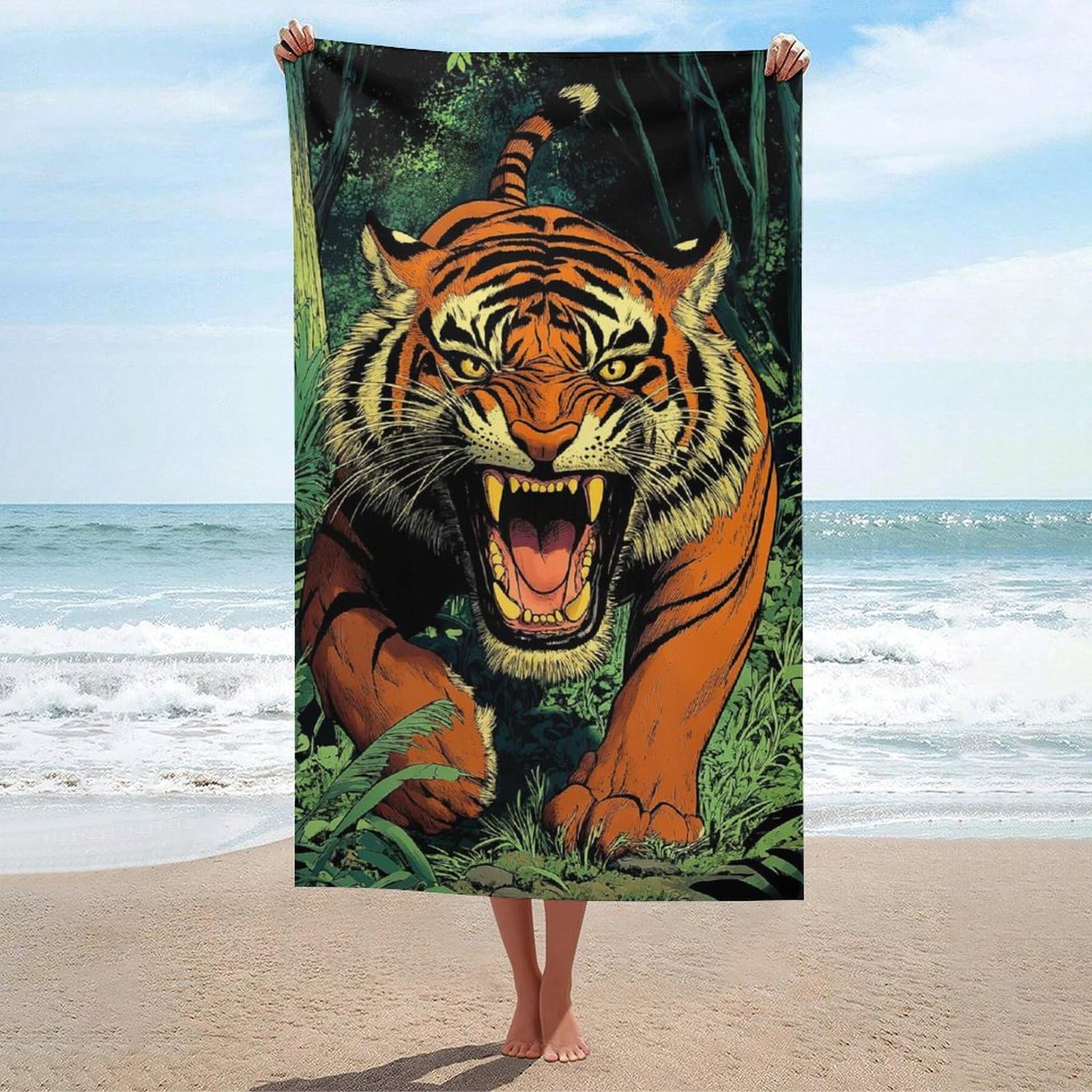 Serviettes de plage Tiger Jungle ultra douces grand format 130x80