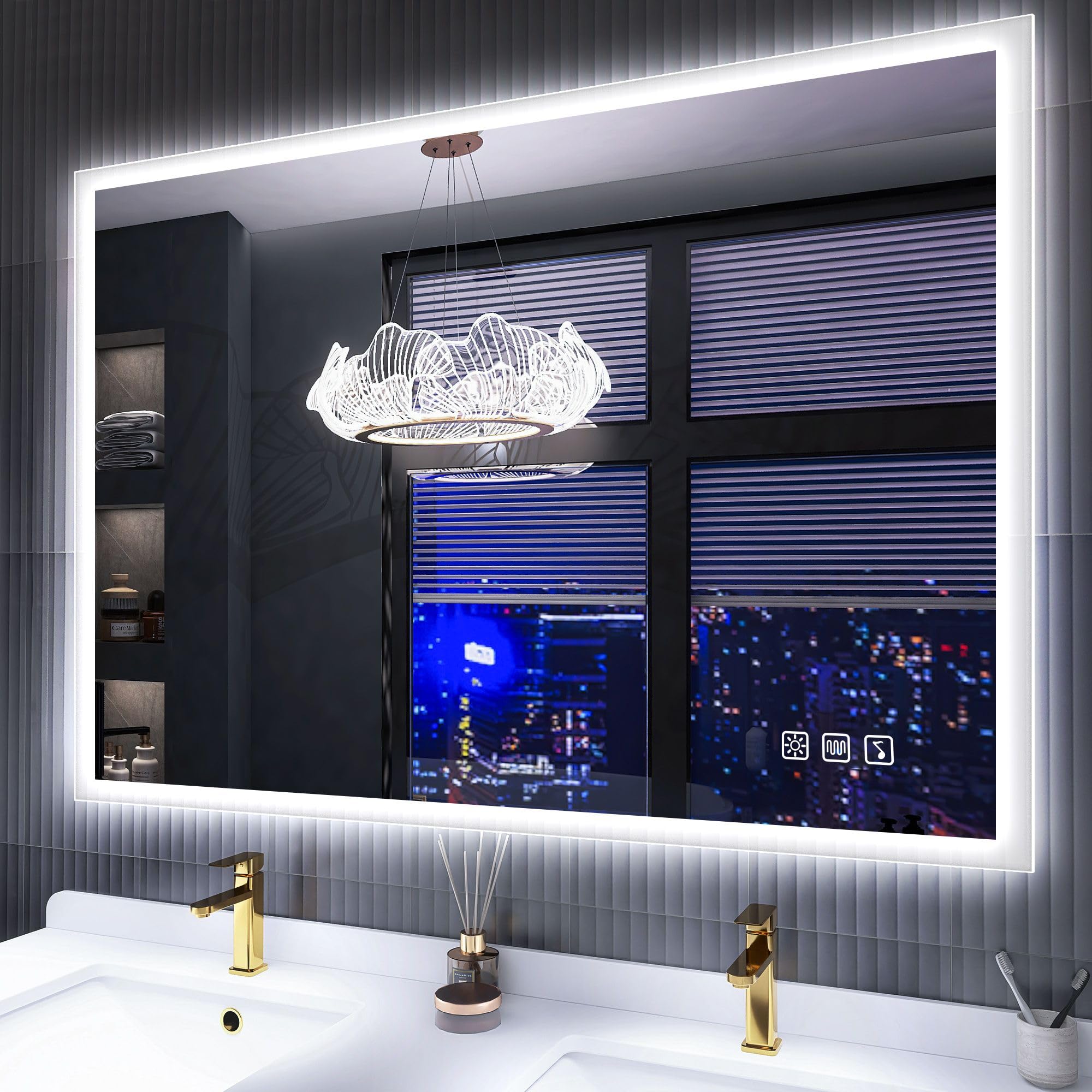 S'bagno 1000 x 700 mm Espejo Baño con Luz, Espelhos Casa Banho com Led con Cambio de Color Regulable y Almohadilla antivaho, Espejo Baño Led con Altavoz Bluetooth Vertical/Horizontal