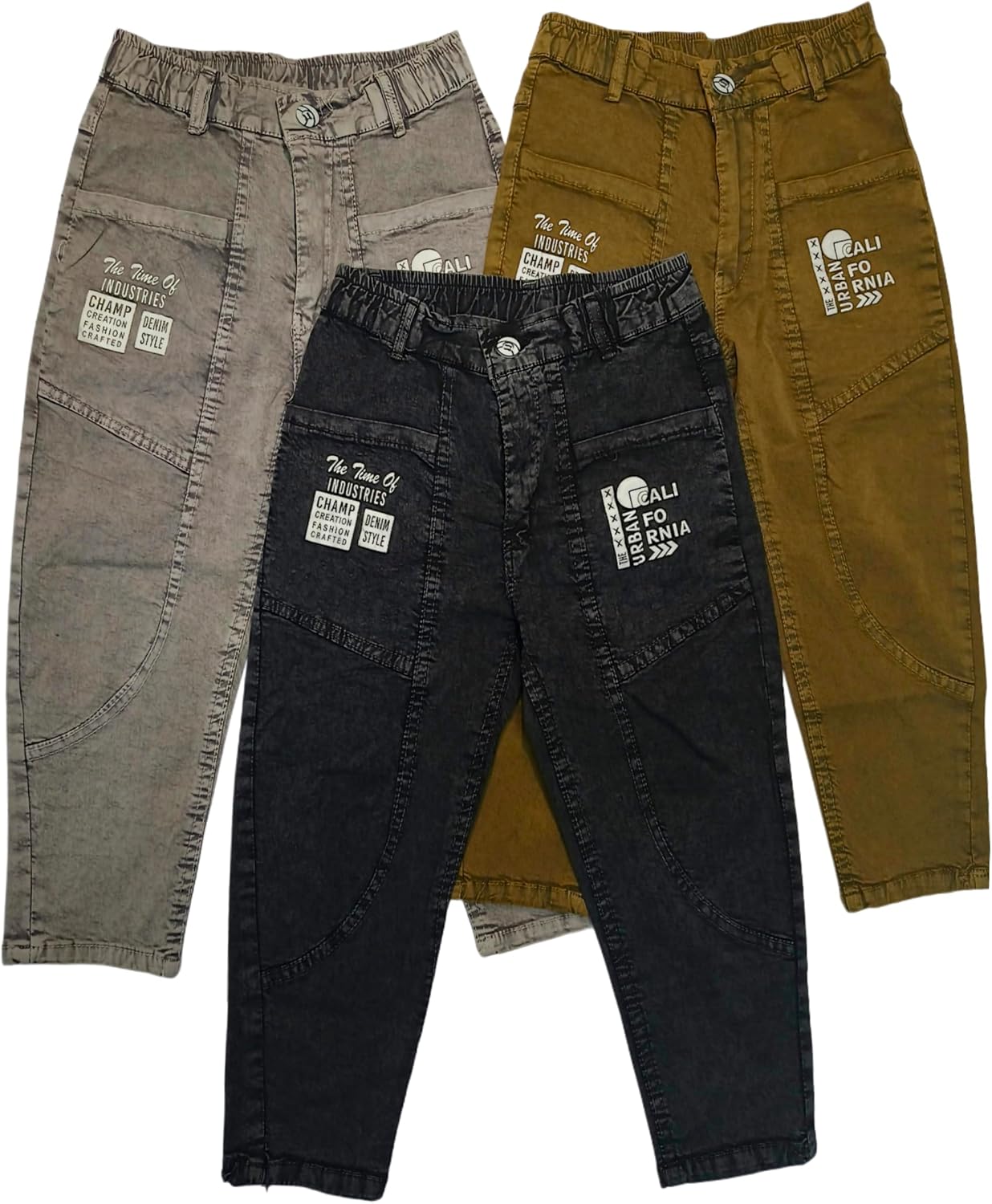 Boys Cargo Pants, Kids Cargo Jeans with Pockets, Adjustable Waist, Stretch Denim Casual Pants for Boys
