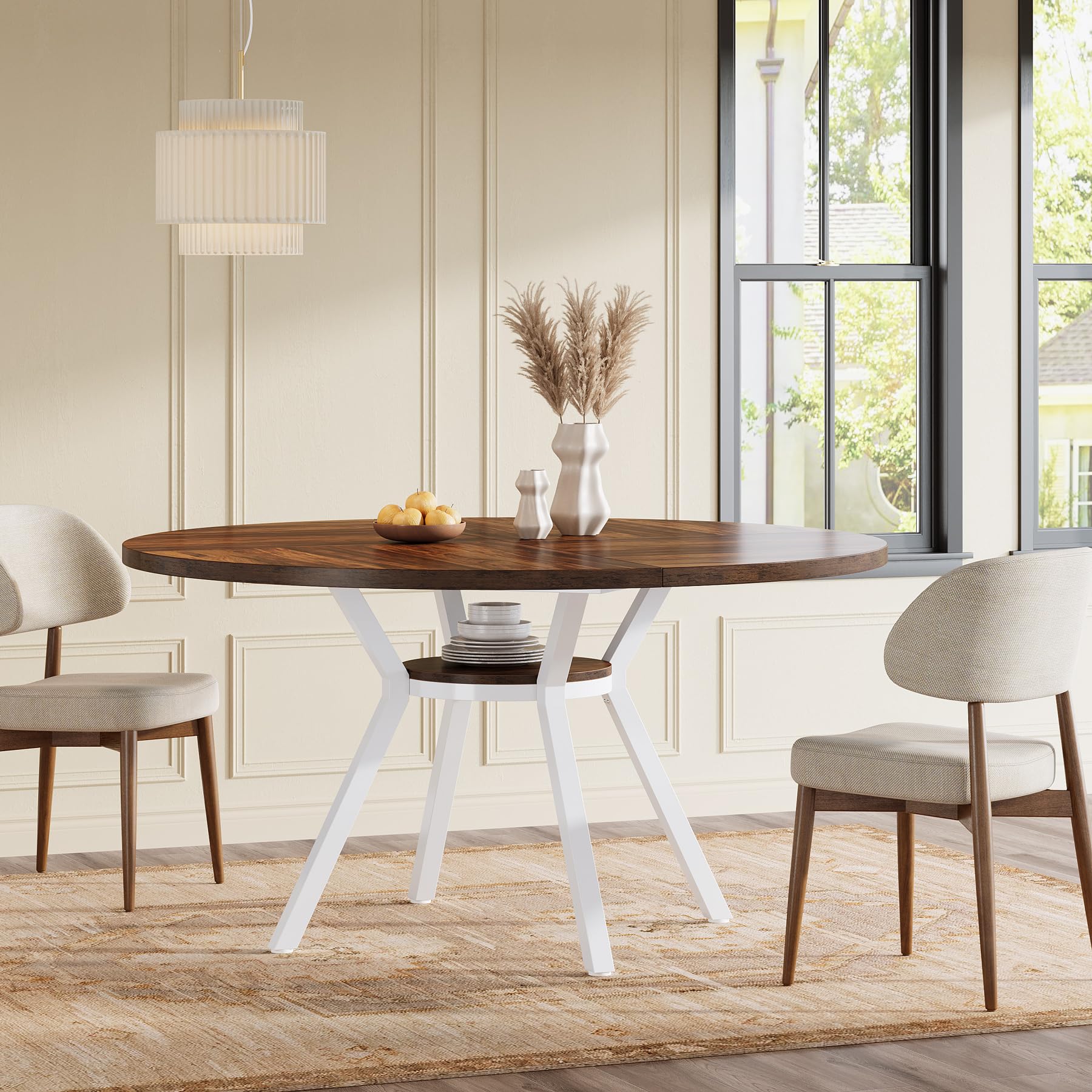 Ronde eettafel voor 4 personen, 120 cm industriële eettafel met metalen