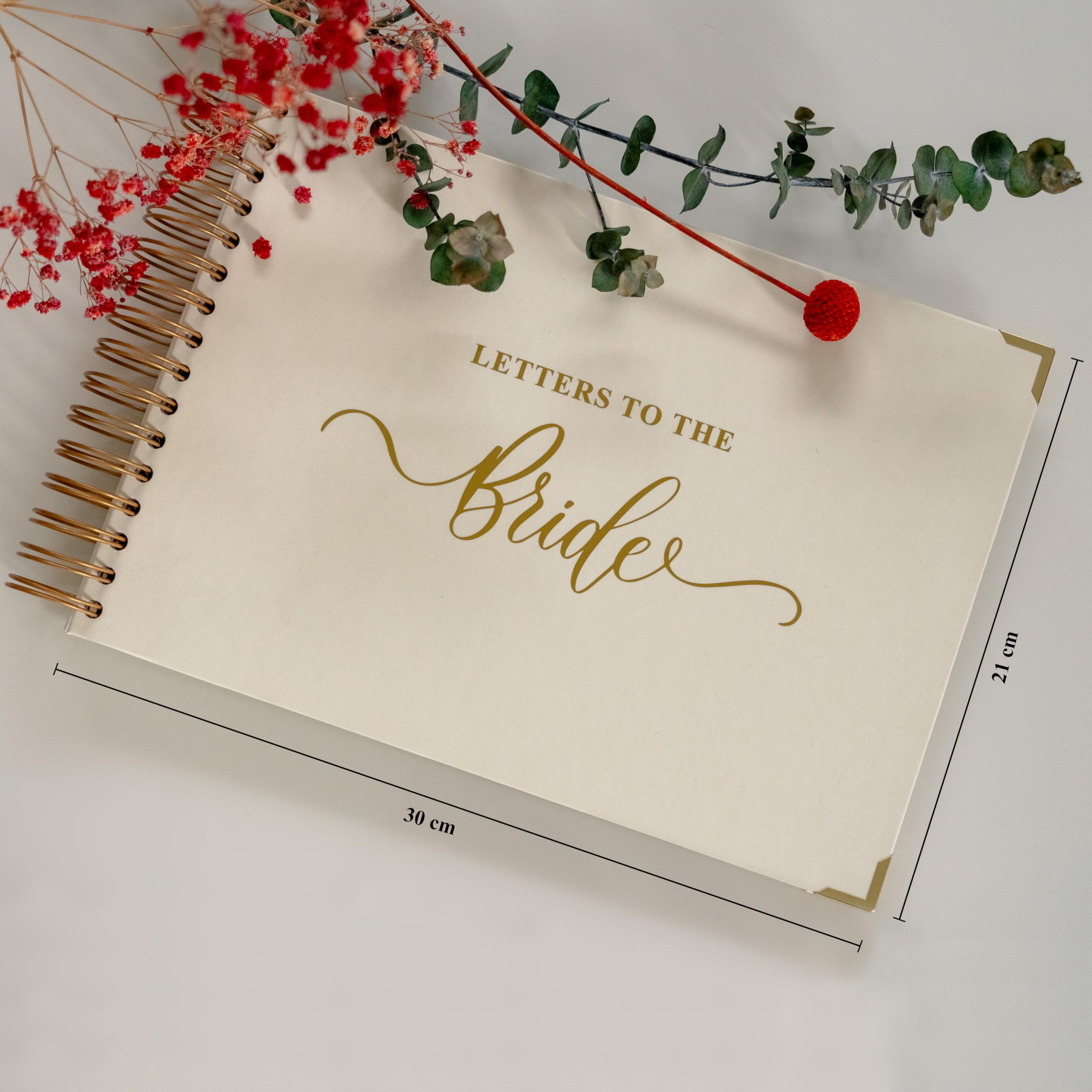Letters to the Bride Buch A4 – Hochwertiges Erinnerungsbuch mit Goldprägung, Spiralbindung & Buchecken – 30 leere Seiten für Briefe an die Braut – Geschenk zur Hochzeit & JGA (weiss)