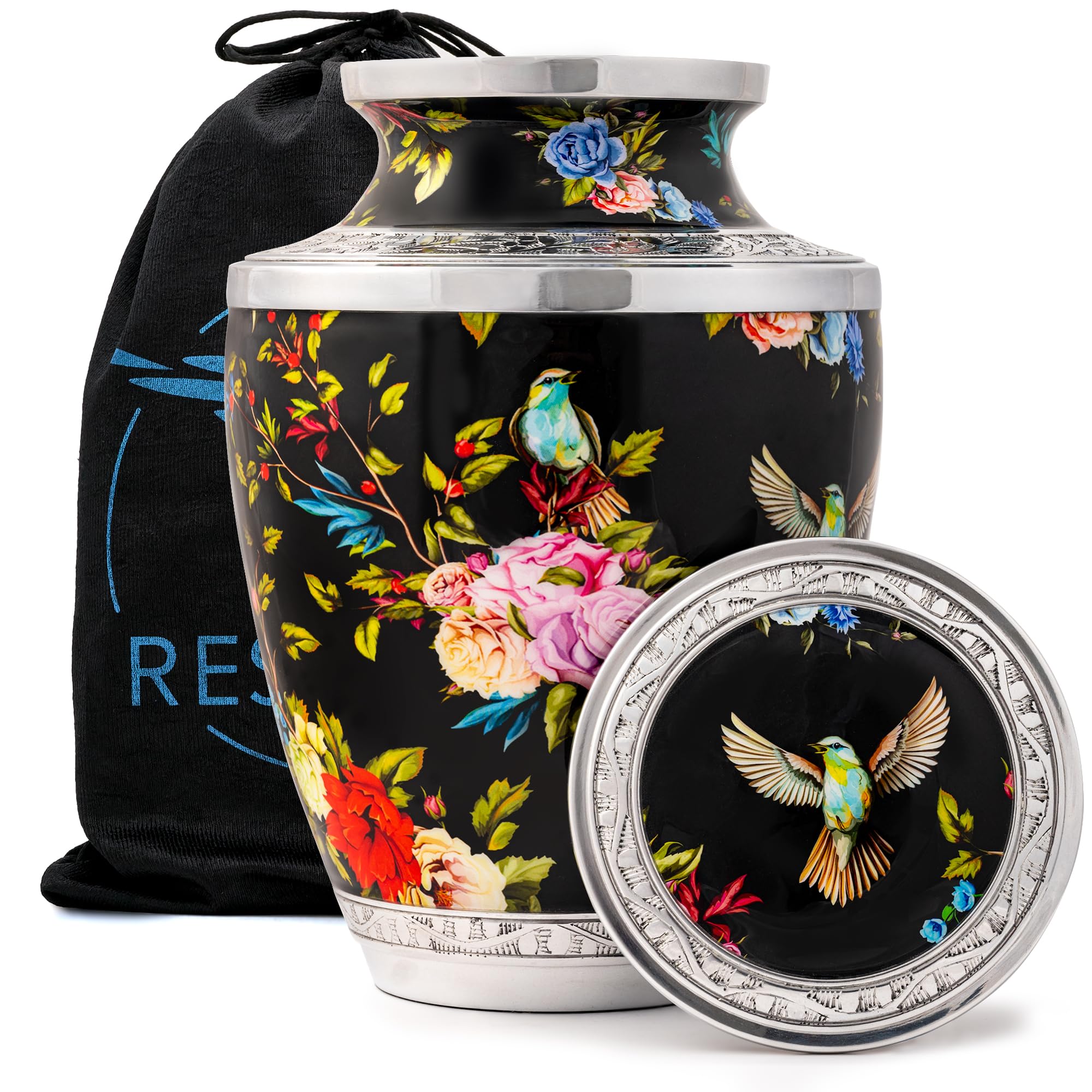 Restaall Women's Black Vintage Hummingbird Ashes Urn. Cremation Urns For Human Ashes Adult Mom. Decorative Urns For Adult