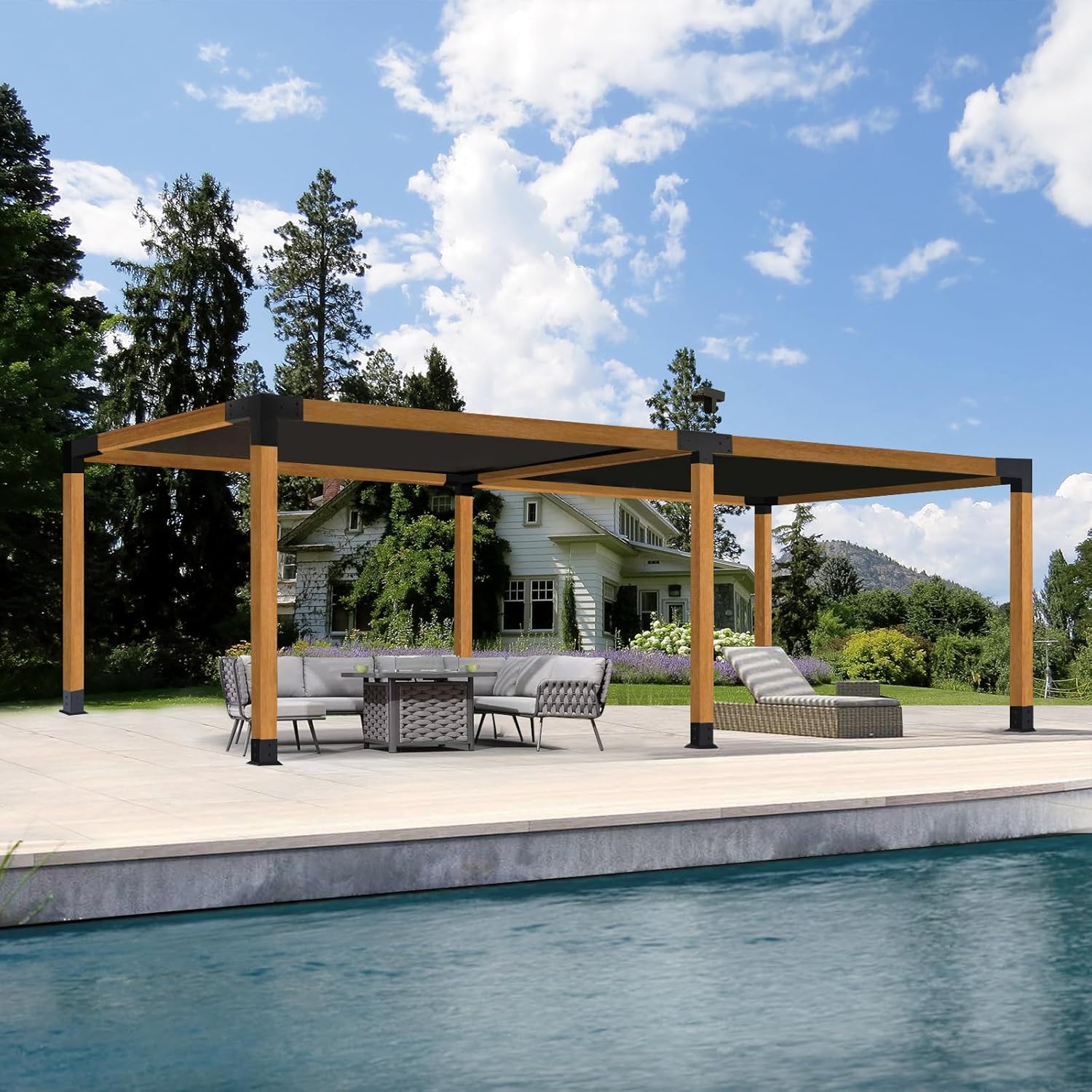 MASTERCANOPY Steel Pergola Bracket Kit 4x4(Actual: 3.5x3.5 Inch) 4-Way Right Angle Corner Bracket with Pergola Post Base for Wood Beams (4 Pcs)