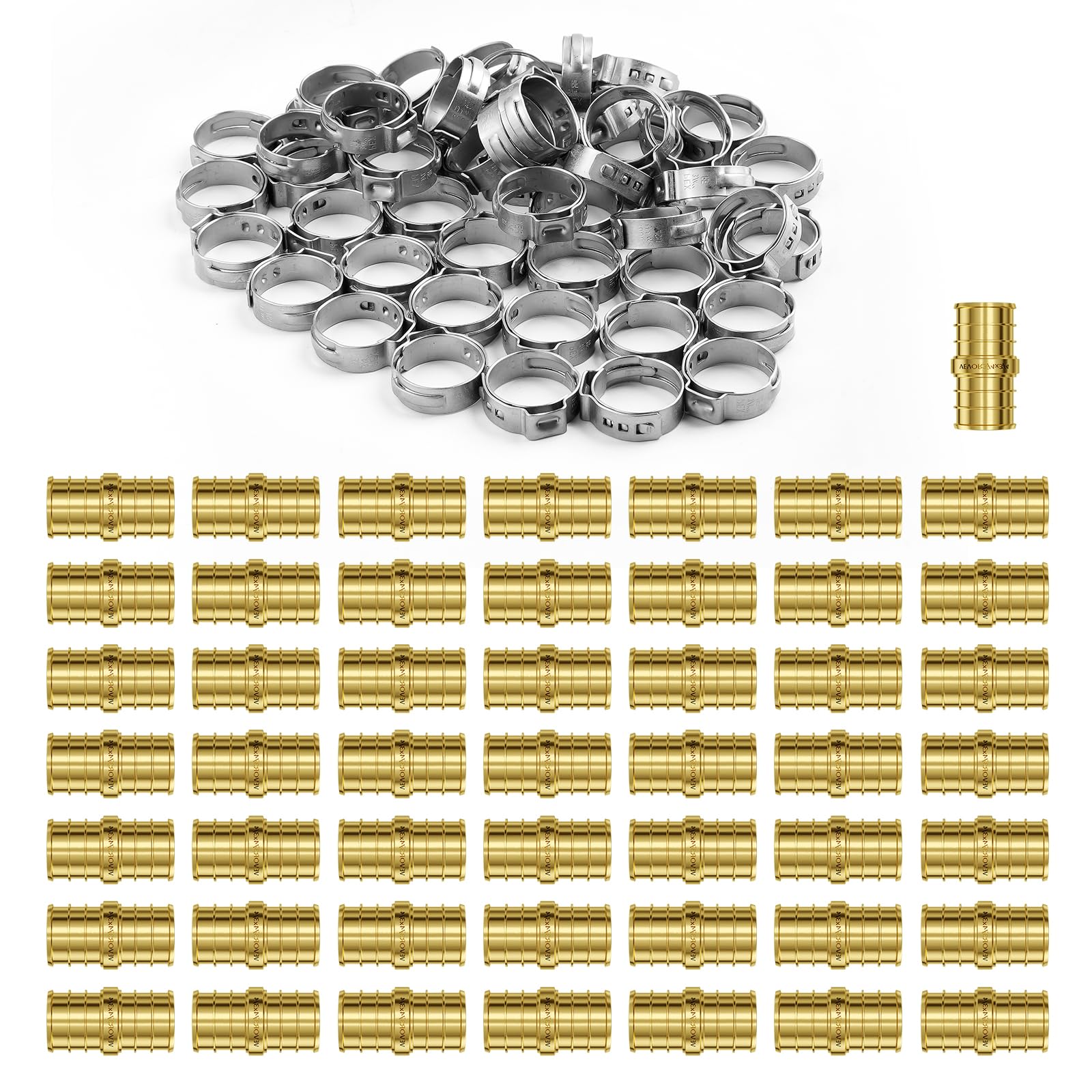 VEVOR Rohrverschraubungen, 1,9 cm (3/4 Zoll), 50 Stück Messing-Rohrverschraubungen, gerade Rohrverbinder, Messing-Luftarmaturen, robuste Sanitärarmaturen, Rohradapter für Heizungs-/Duschsysteme,