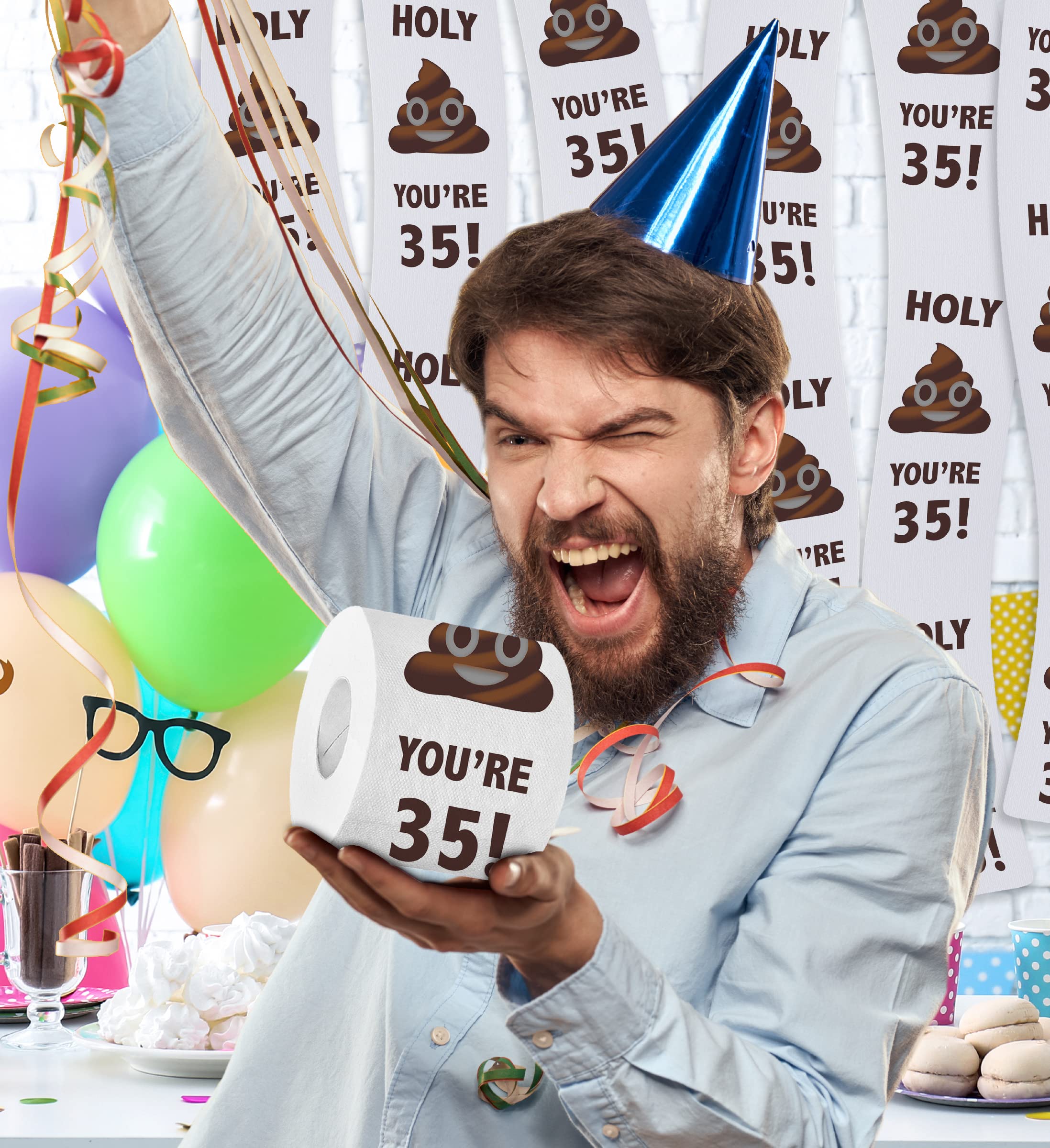 Printed TP Holy You're 35 Birthday Toilet Paper Gift - 35th Bday Party Funny Birthday Gift Joke Toilet Paper Prank, Novelty Unique Birthday Presents for Men, Women, Family, Friends - 500 Sheets