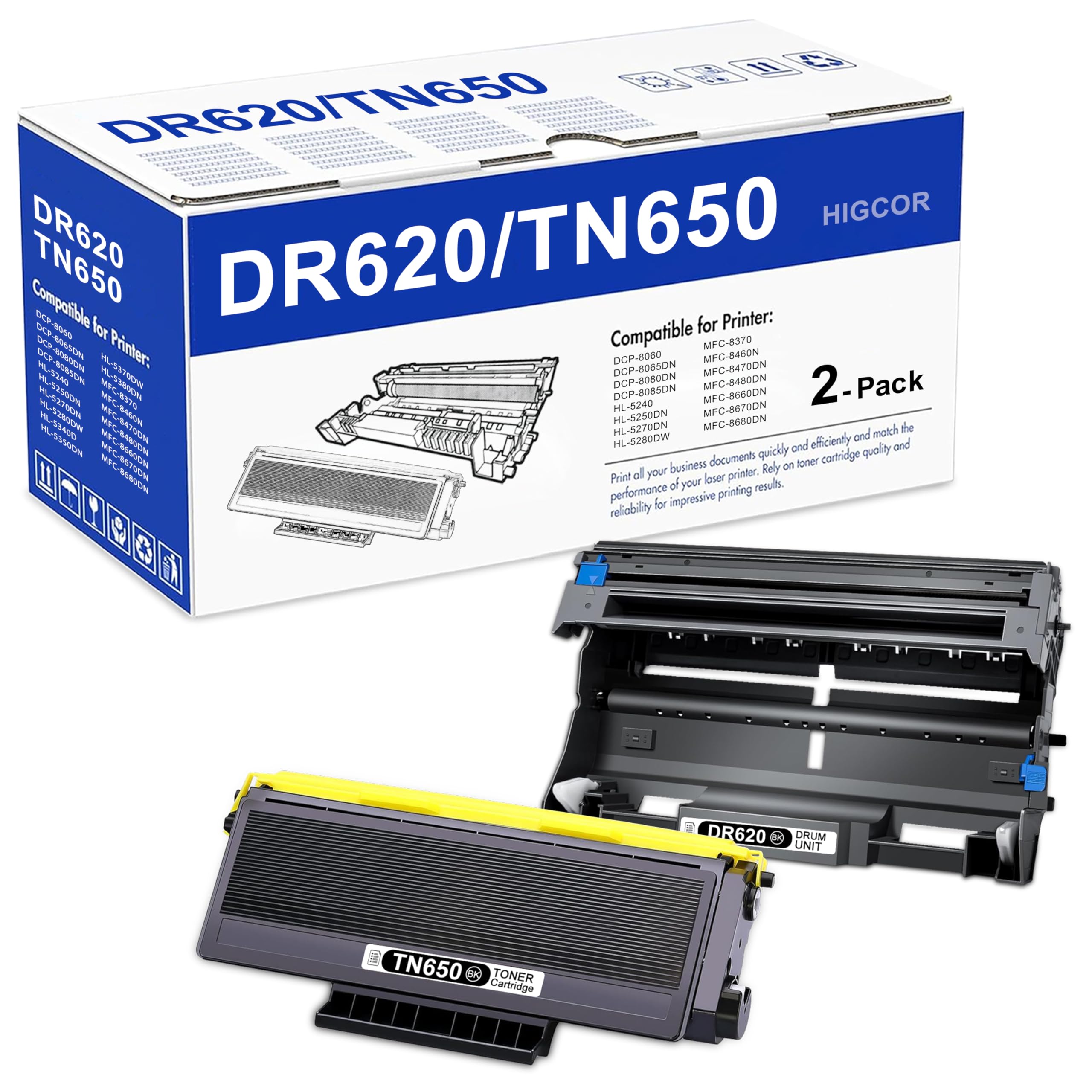 Photo 1 of TN650 Toner Cartridge and DR620 Drum Unit Replacement for Brother TN650 TN-650 TN580 TN-620 DR620 DR-620 use with HL-5370DW HL-5250DN HL-5340D HL-5240 MFC-8480DN MFC-8860DN MFC-8890DW Printer 2 Black