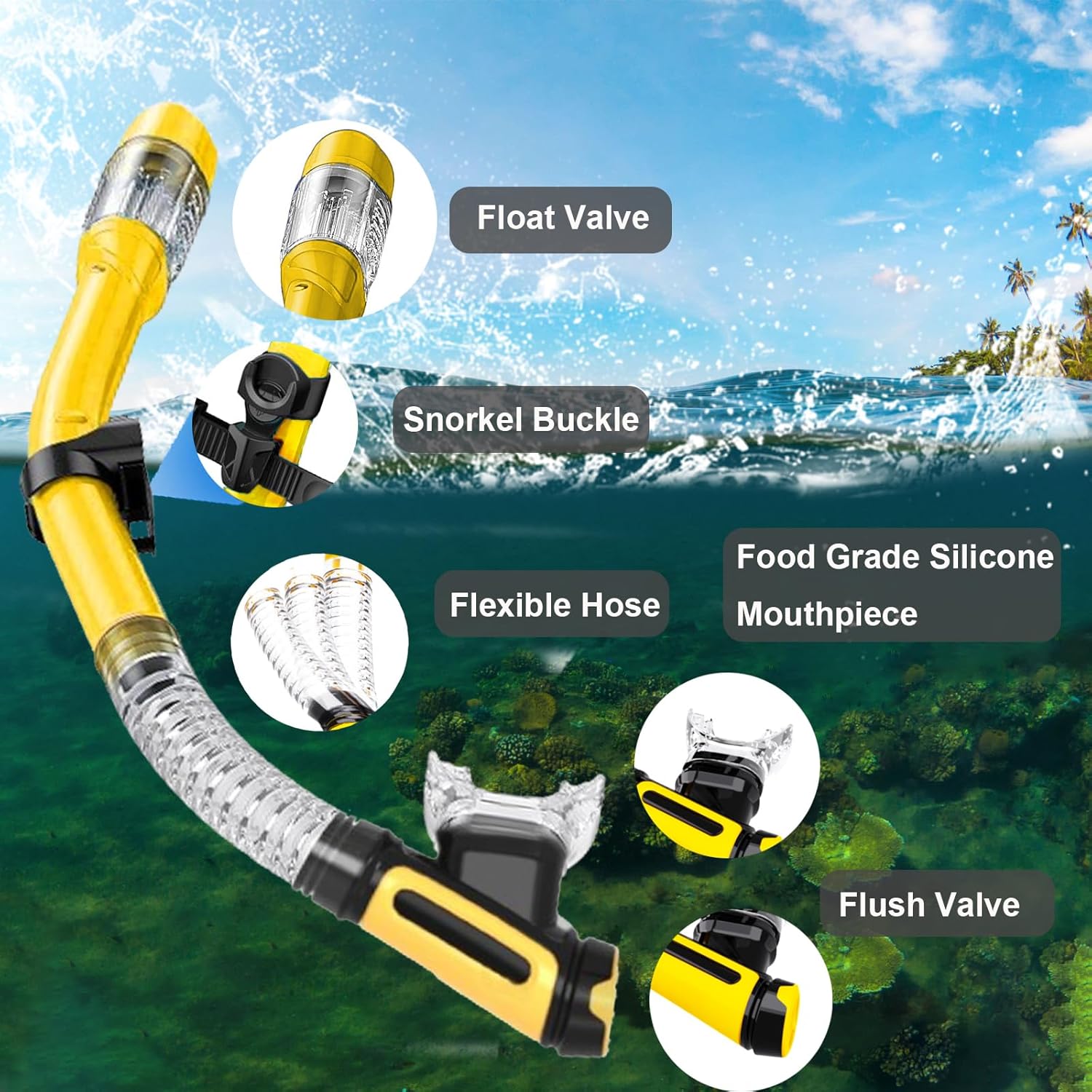 Snorkeling Gear for Adults,Dry-Top Snorkel Mask Set with Carry Bag,180° Panoramic View, Anti-Fog Anti-Leak Tempered Glass Diving Mask,Adjustable Snorkel Kit for Scuba Diving,Swimming,Snorkeling Travel - Image 6