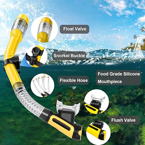 Miniatura 6 de Equipo de esnórquel para adultos, juego de esnórquel seco, equipo de esnórquel con vista panorámica, máscara de natación de vidrio templado