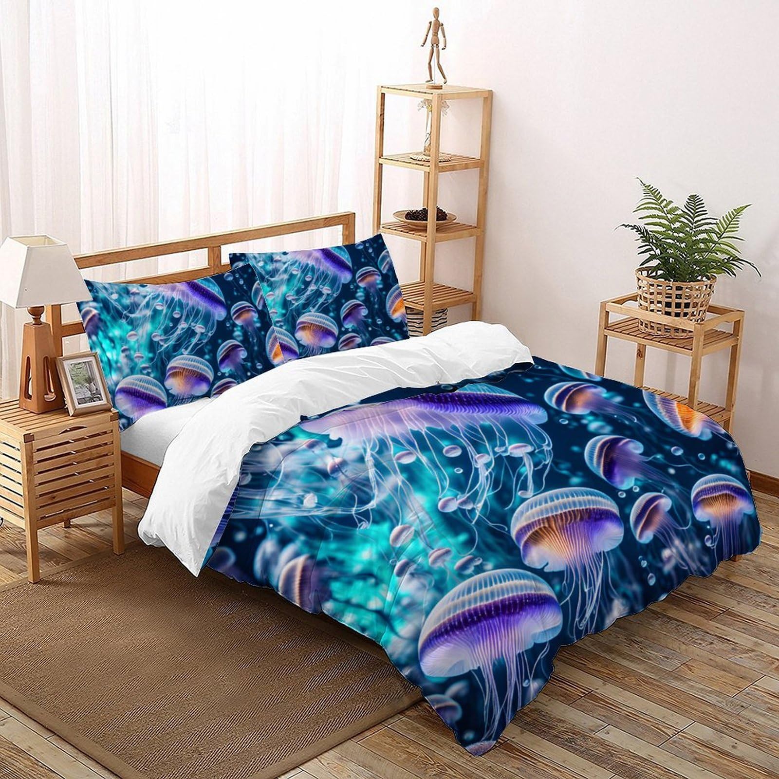 Housse de couette méduse 220x240cm avec zip pour en finir avec la couette qui glisse