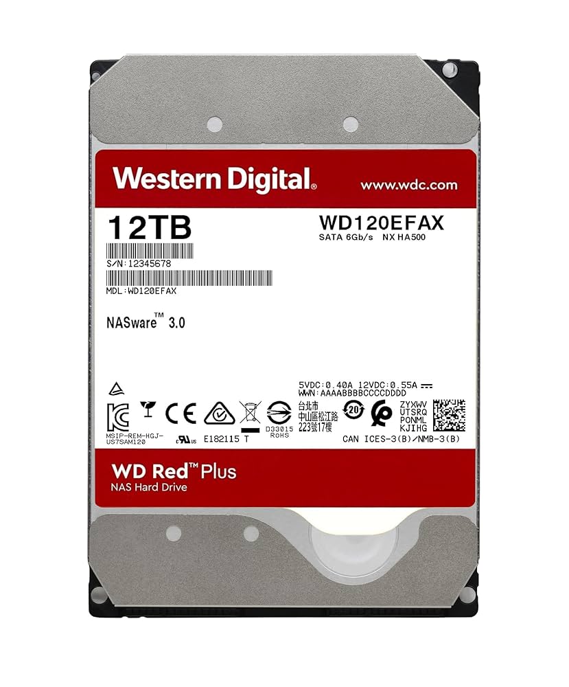 内蔵型ハードディスクドライブ Western Digital WD120EFAX Red SATA 12TB Western Digital 12TB WD Red Plus NAS Internal Hard Drive HDD