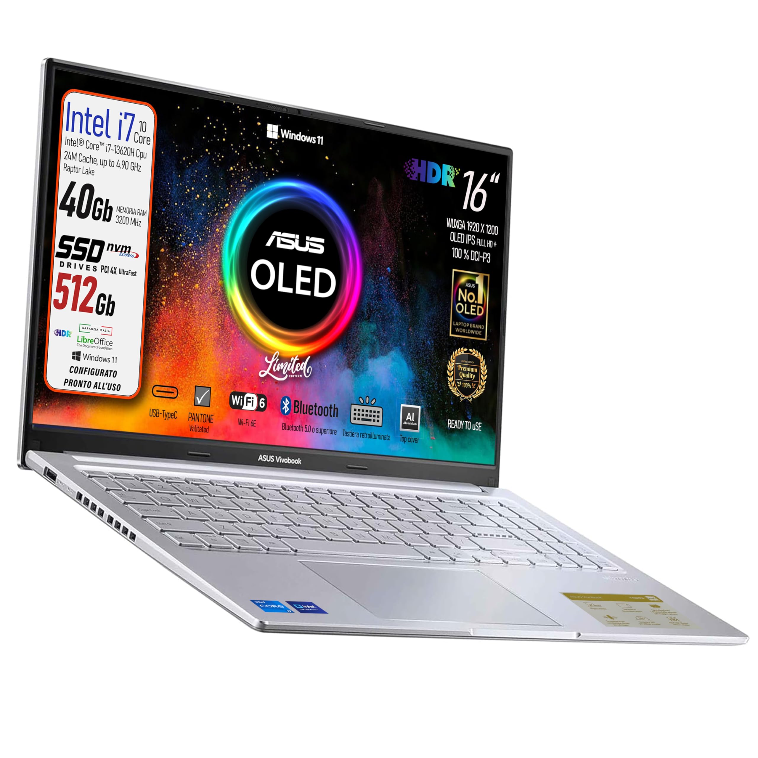 notebook vivobook oled 16 pollici intel i7 13620h 40gb ram