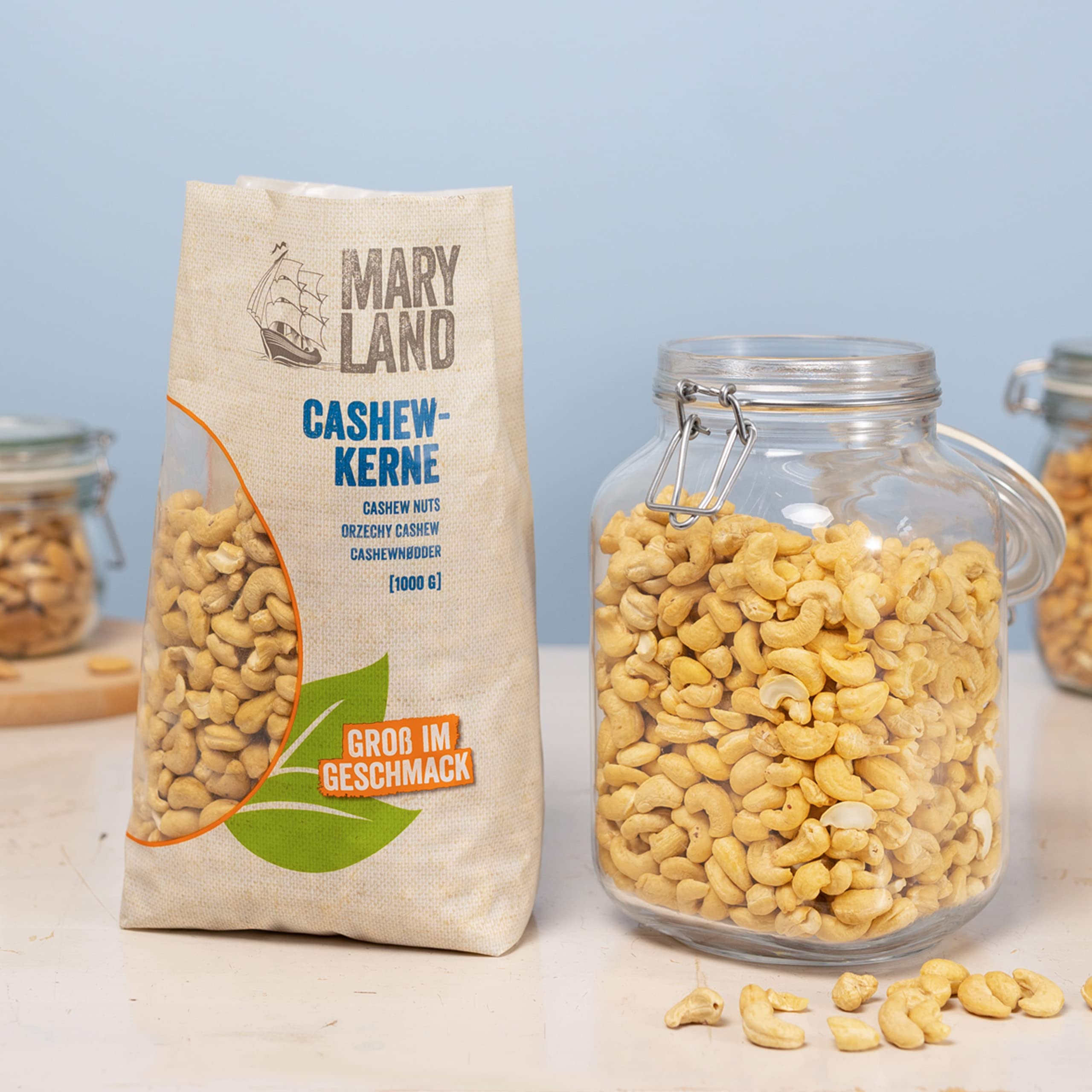 Maryland Cashewkerne 1000g Vorratspackung 4er Pack - Cashewkerne naturbelassen, vegan, frei von künstlichen Aromen, ohne Zusatzstoffe – Im Großbeutel genießen (4 x 1000g)