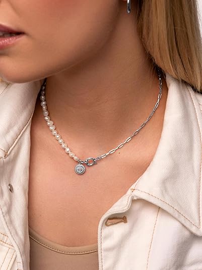 SINGULARU Bracciale Pearls Dots In Acciaio Placcato Oro 18Kt E Perle D'Acqua Dolce - 16+3 Cm, Gioiello Donna, Regalo Con Astuccio