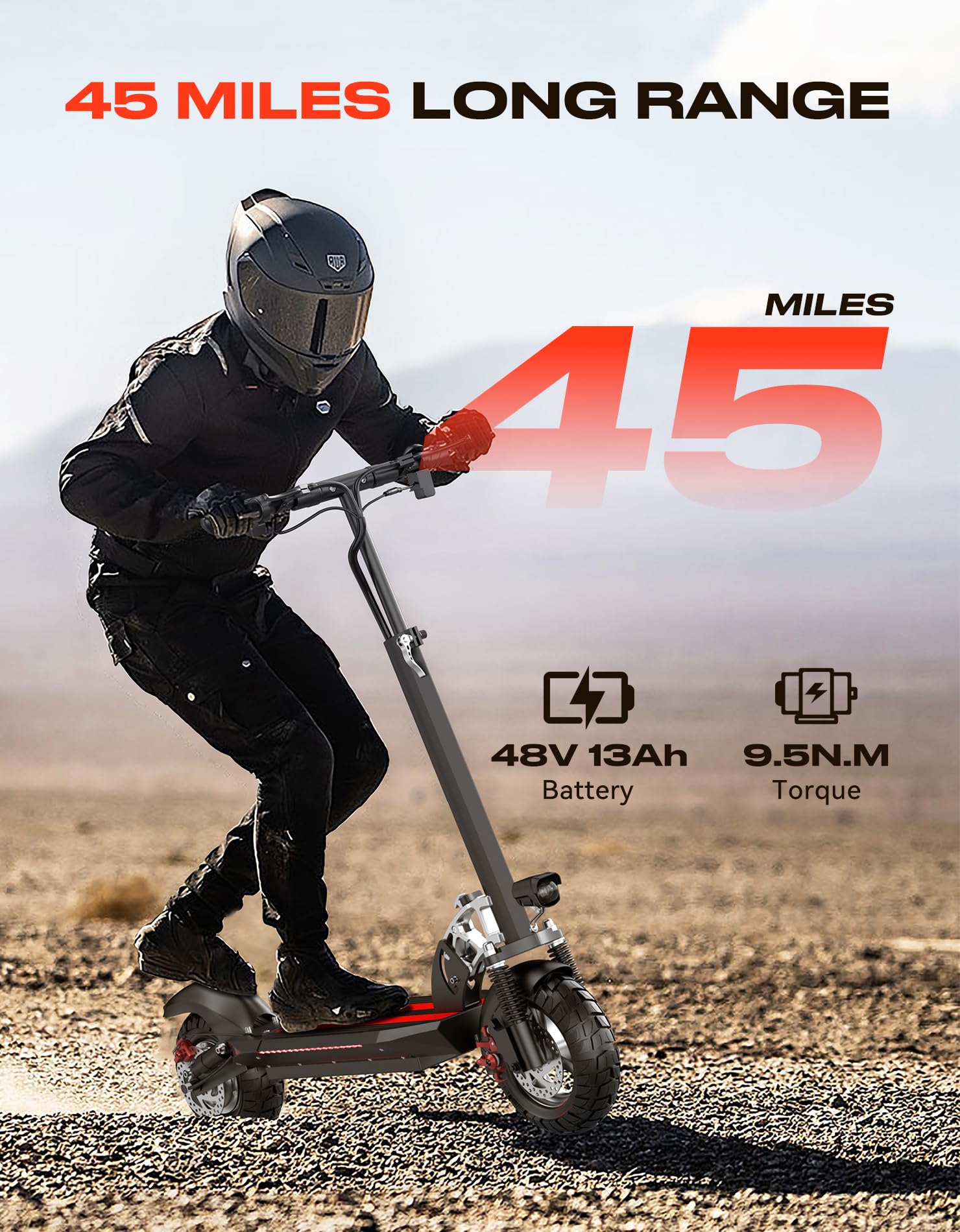 Electric Scooter for Adults with Seat, 1500W Peak Motor, 72 km Range, 40 km/h Top Speed, 48V 13Ah Battery, 136 kg Load Capacity, Dual Disc Brake, 10" Off-Road Foldable E-Scooter for Teens & Adults — view 3