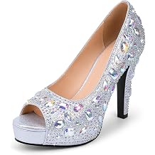 Women's High Heel Platform Pumps Sparkling Rhinestone Open Toe Wedding Party Prom Shoes for Evening