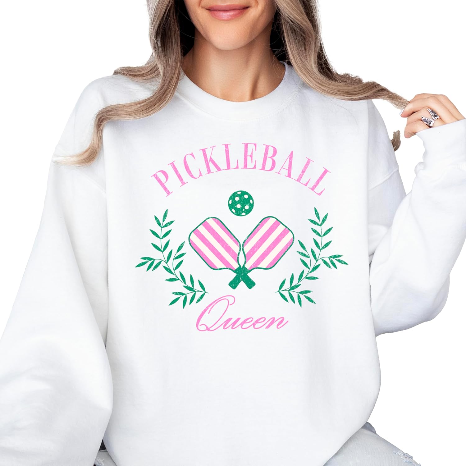 Olive Loves Apple Pickleball Queen Sweatshirt for Women and Teens Cozy Pickleball-Inspired Pullover - Image 4